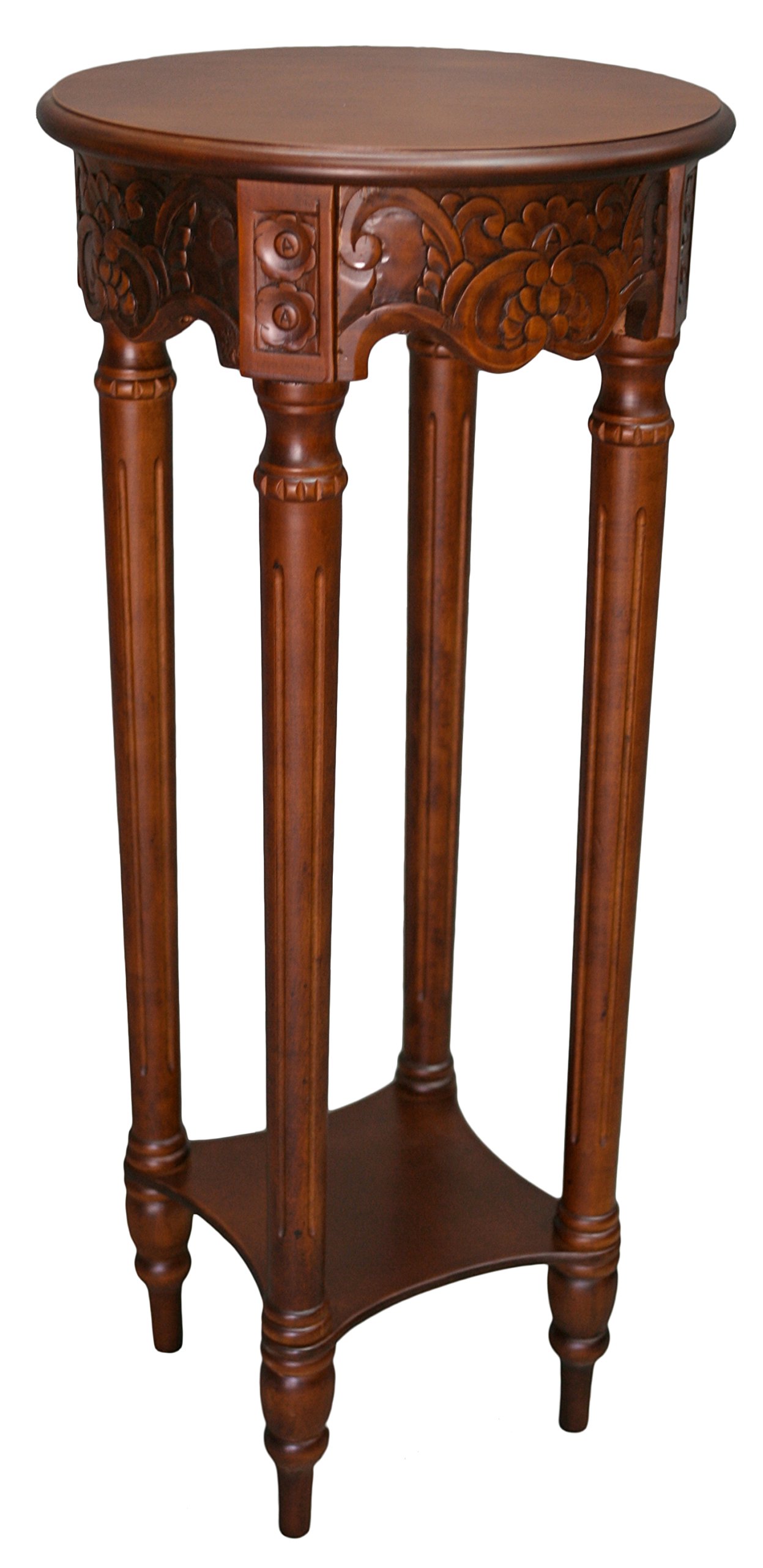Hand Carved Round Tall Plant Stand - International Caravan Style Accent Table for Indoor/Outdoor Decor - Perfect for Living Room, Patio, or Garden Plant Display