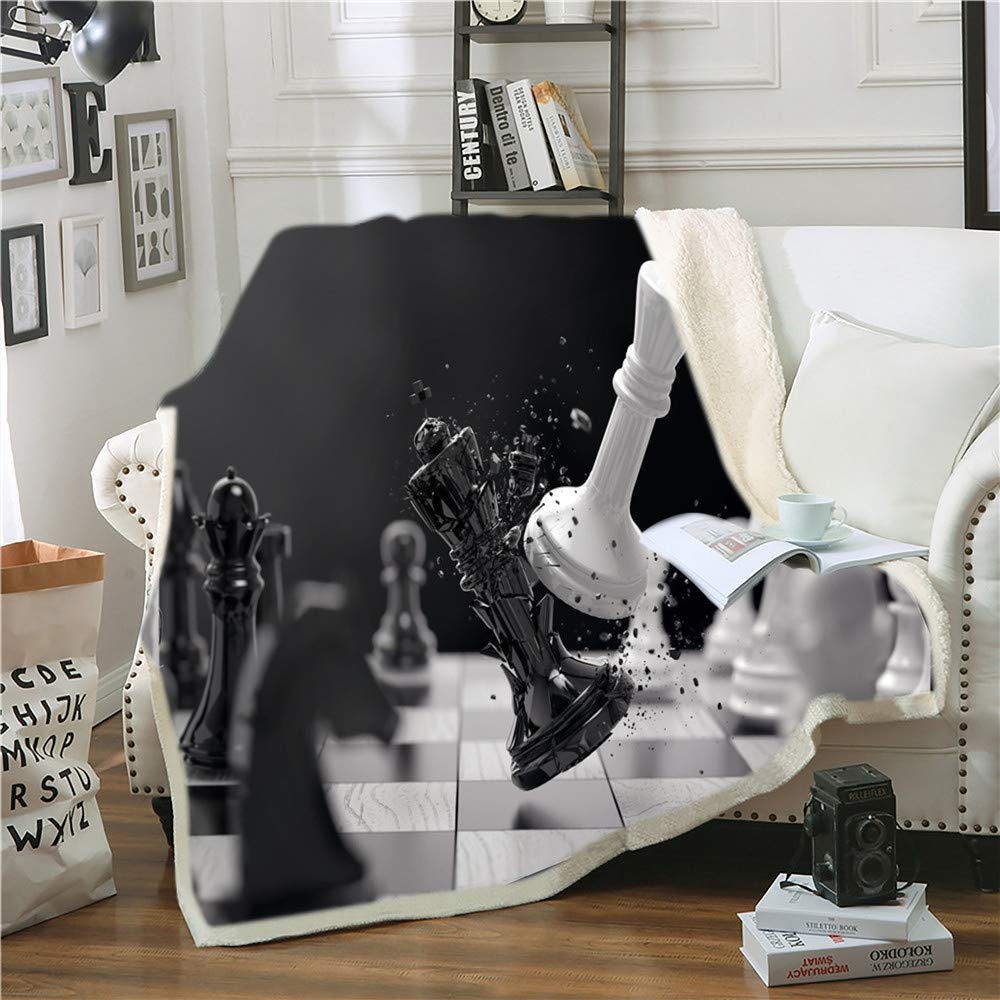 Premium Microfiber Chess-Themed Sherpa Fleece Throw Blanket - Ultra Soft Plush Blanket for Kids & Adults - Perfect for Bed, Sofa, Gaming Room & Winter Nights