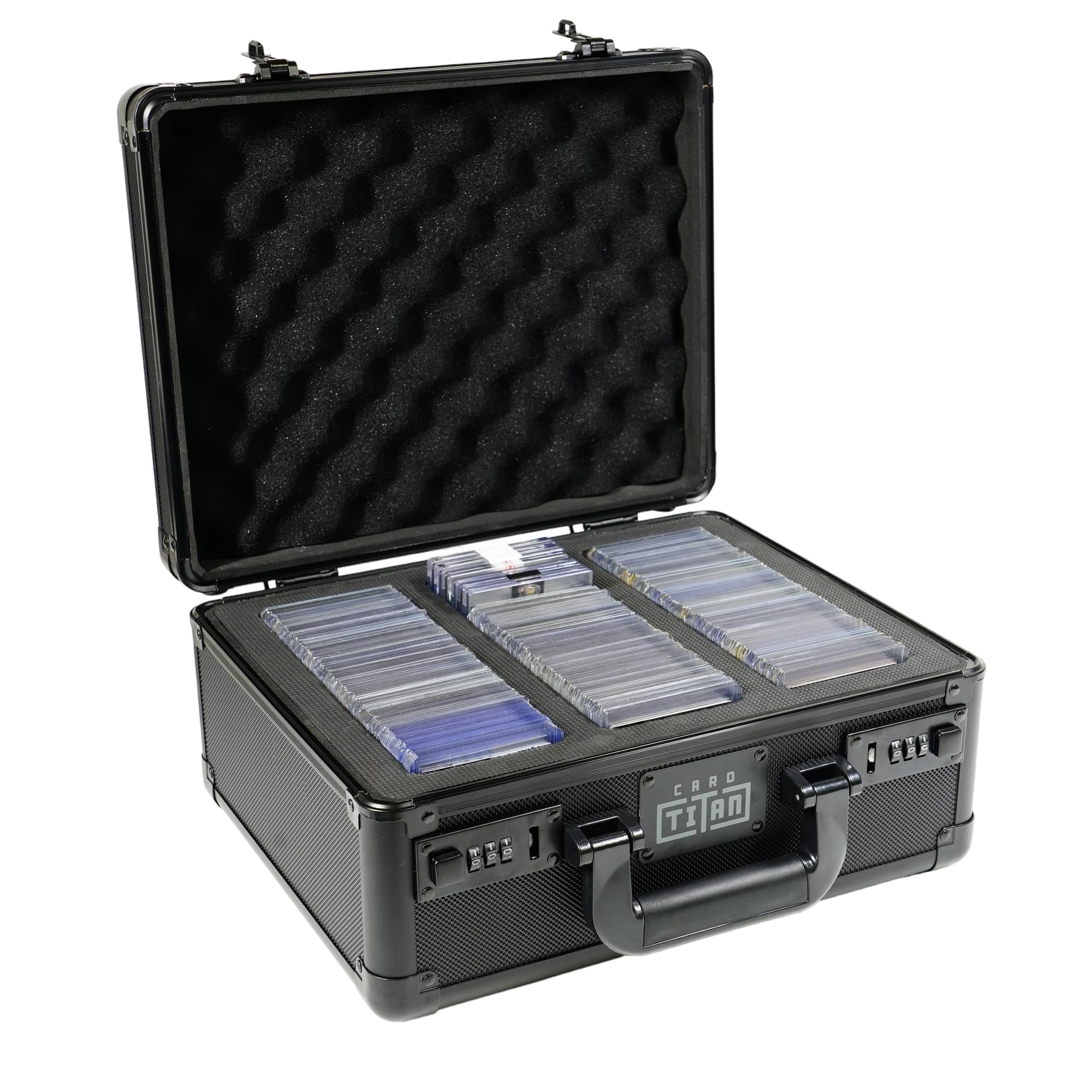 Premium Lockable Trading Card Case - Holds 345 Top Loaders - Laser Cut Foam Interior for Sports Cards - Secure Storage for Collectors