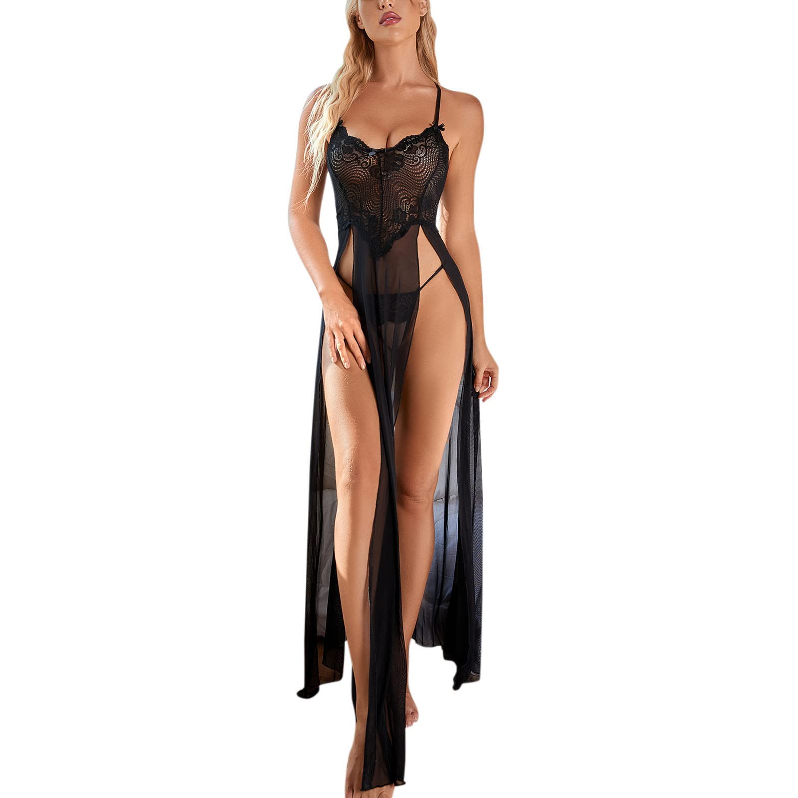 Sexy Lace Sleepwear for Women - Plus Size Nightgown & Lingerie Set | Comfortable Mesh Nightdress for Romantic Evenings & Bedtime