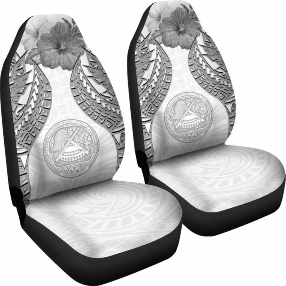 Premium American Samoa Polynesian Car Seat Covers - Pride Seal & Hibiscus White Design (232125) | Durable & Stylish for Cars, Trucks & SUVs