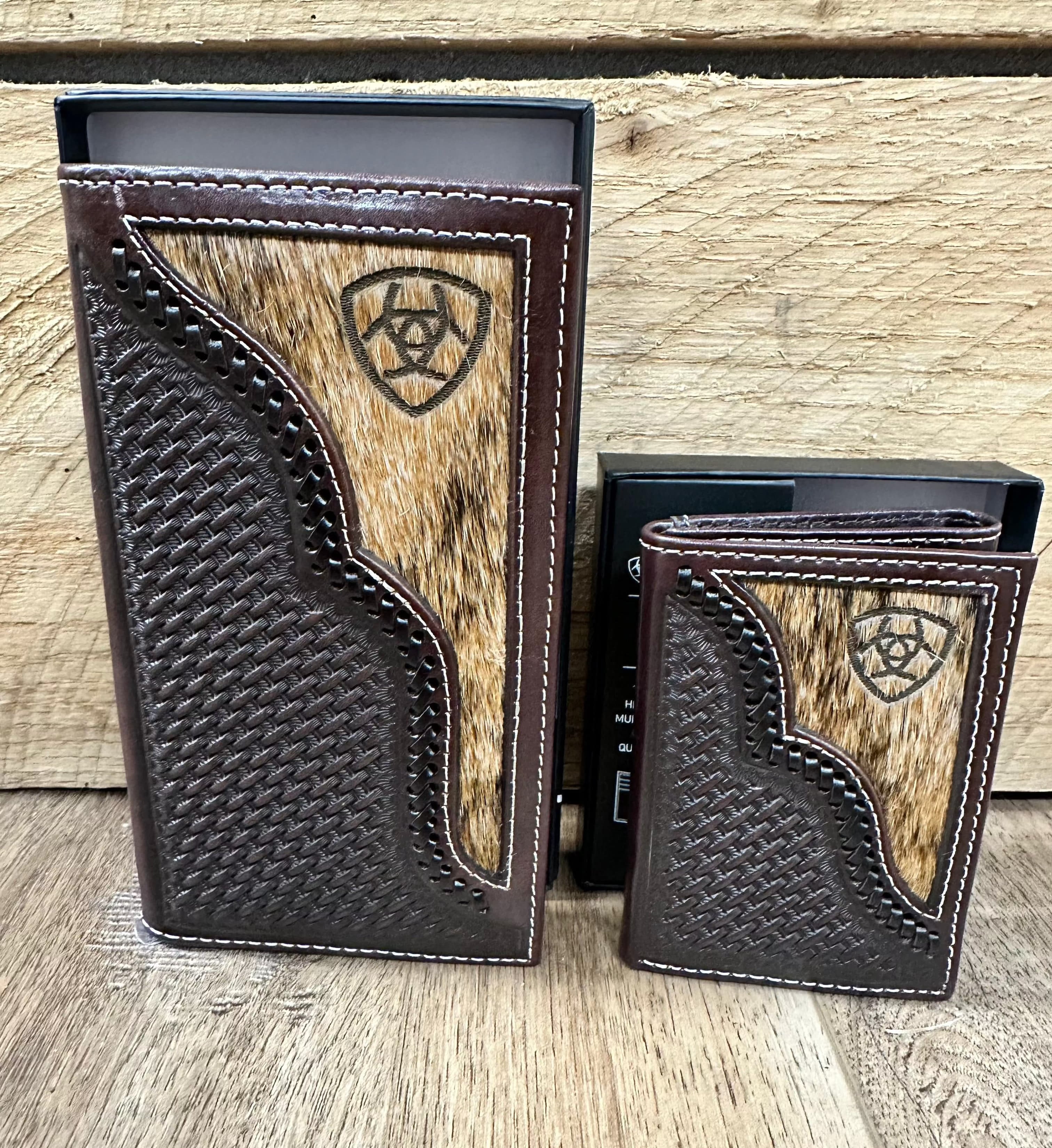 Ariat Genuine Calf Hair Basketweave Leather Wallet for Men - Stylish Bifold Design with RFID Protection - Perfect for Everyday Carry, Travel & Business Use
