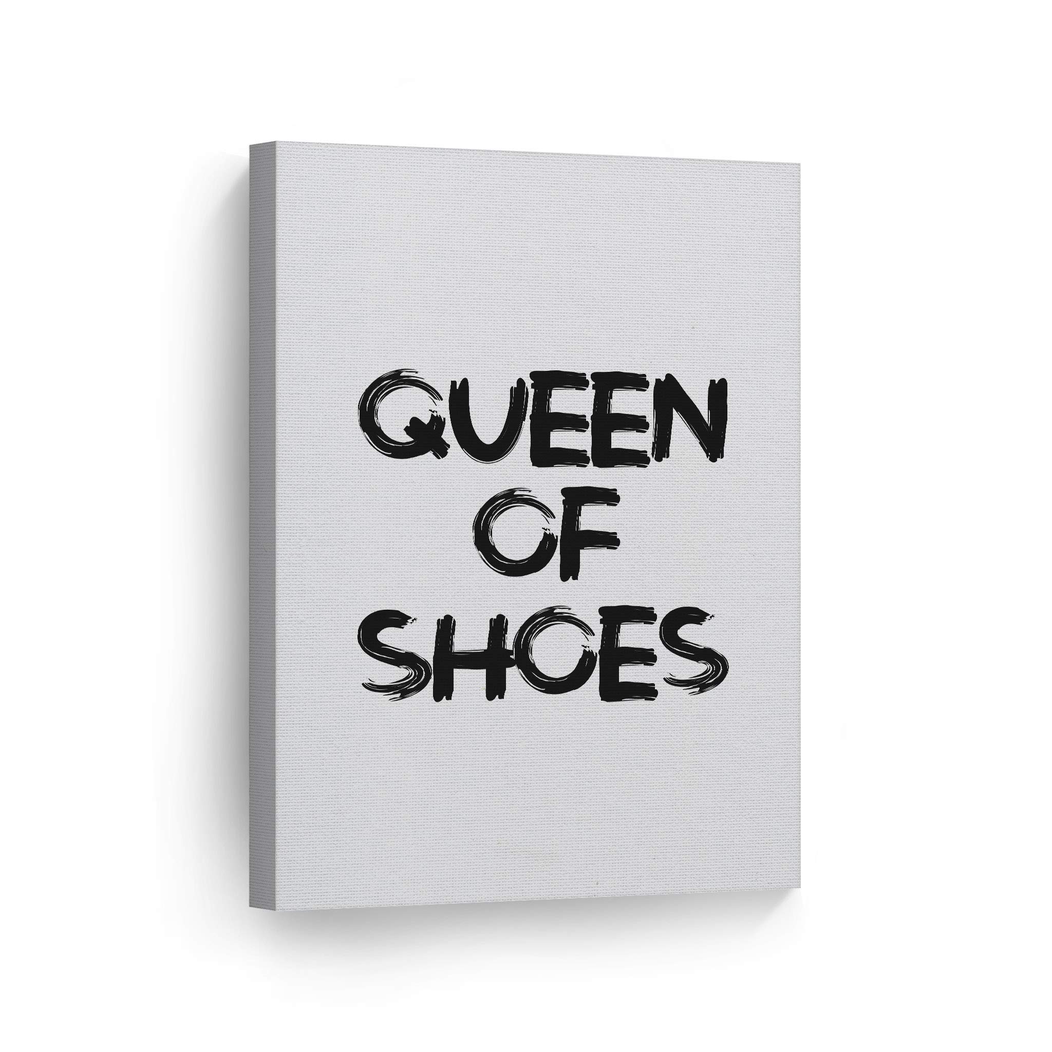 Smile Art Design Queen of Shoes Black & White Modern Brush Lettering Glam Fashion Canvas Wall Art Print - 36x24 Inches Ready to Hang - Perfect for Office, Bathroom, Teen Girls Room, Women's Dorm, Bedroom & Living Room Decor