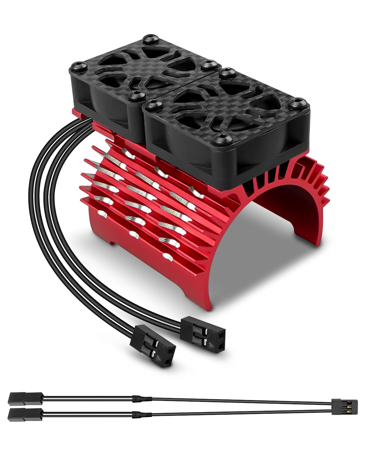 High-Speed 40mm RC Motor Cooling Fan for 1/8 Scale Brushless Motors 4068 4076 4082 4092 - 27000RPM Dual Fan with Red Metal Cover - Perfect for RC Cars, Trucks, and Off-Road Racing Vehicles