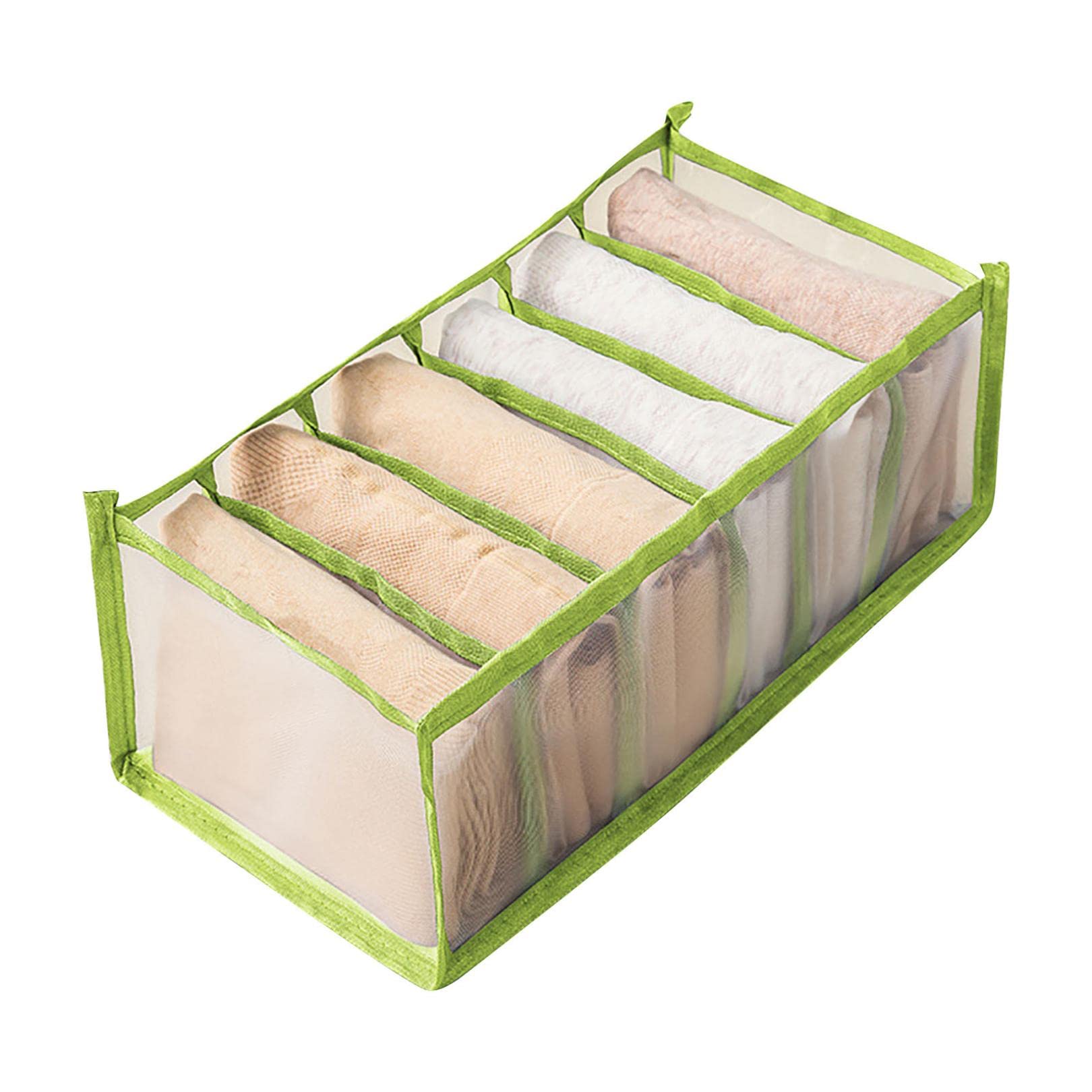 7 Grids Washable Wardrobe Clothes Organizer - Foldable Storage Box for Jeans, T-shirts & Summer Clothes - 3 Pack Green Closet Drawer Organizers for Bedroom & Travel Use