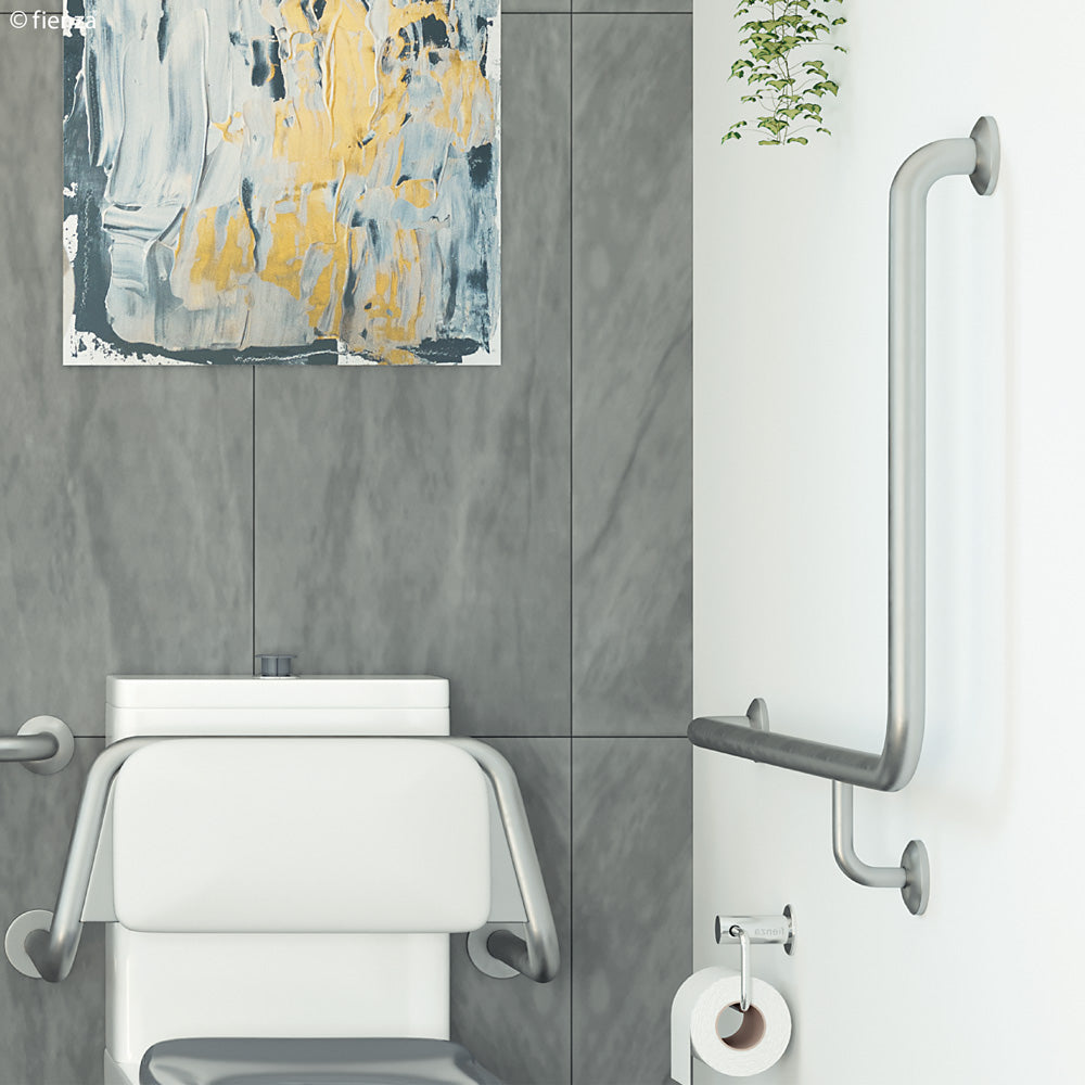 Fienza GRAB9660L 90° 960x600mm Stainless Steel Left Hand Grab Rail for Bathroom Safety - ADA Compliant Shower Handrail for Elderly & Disabled Access (Ideal for Wet Rooms, Hospitals & Home Care)