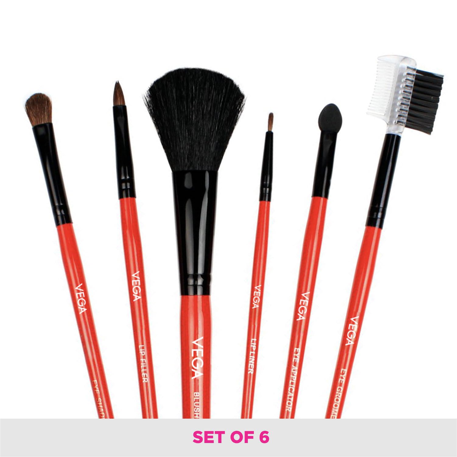 Vega Set of 6 Professional Makeup Brushes - Soft Synthetic Bristles for Foundation, Blush, Eyeshadow & More | Perfect for Everyday Makeup, Travel & Professional Use