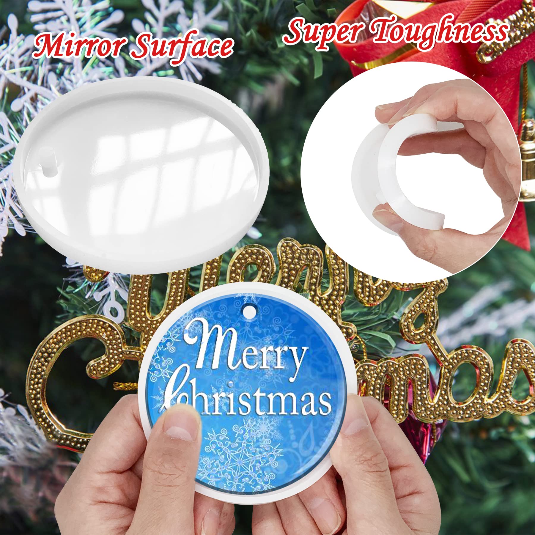 4 Pcs 3 Inch Christmas Round Ornament Resin Molds - Shiny Silicone Casting Molds for DIY Holiday Crafts, Christmas Tree Decorations, and Handmade Gift Making