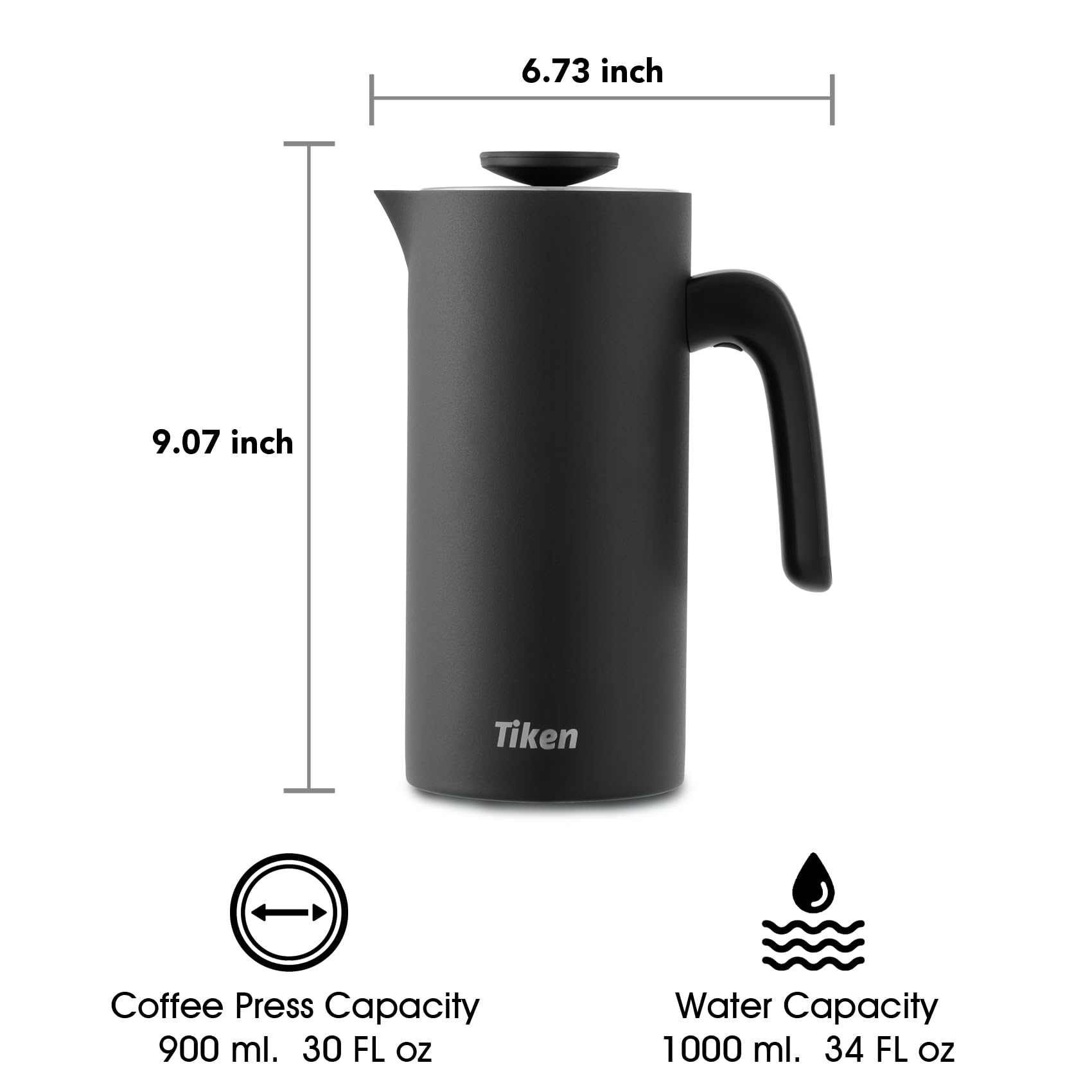 Premium Stainless Steel French Press Coffee Maker - 34Oz Double-Wall Vacuum Insulated, Dishwasher Safe & Rustproof - Perfect for Home, Office & Camping Brewing
