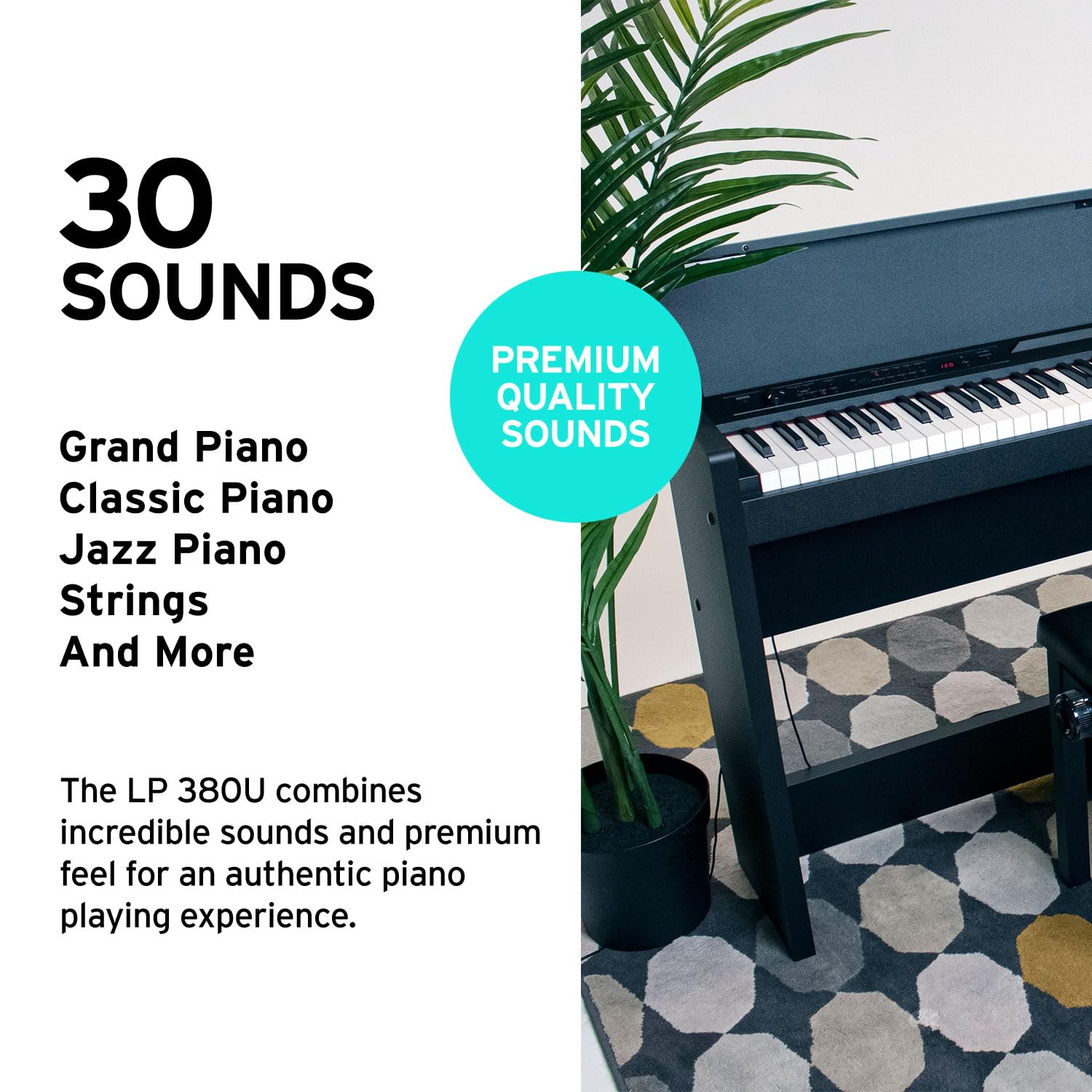 KORG LP-380U Digital Piano - 88 Key Fully Weighted Keyboard with Built-in Speakers, Furniture Stand & 3-Pedal Unit - Compact Home Piano for Beginners & Professionals (LP-380-RW-U) - Perfect for Home Studios, Music Lessons & Small Spaces