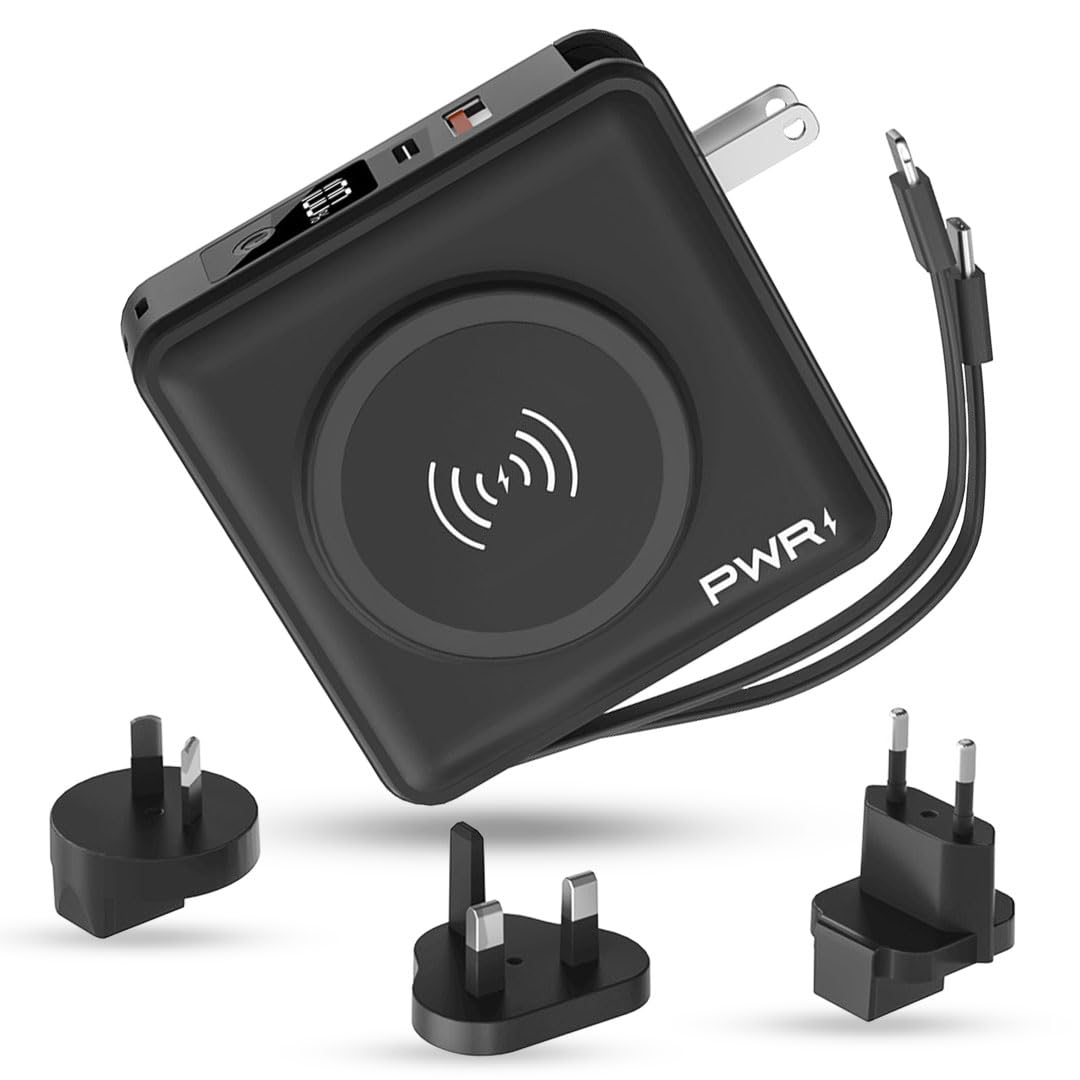 PWR Travel PRO 5-in-1 Power Bank 20W USB-C Fast Charging Portable Charger with 10,000mAh Battery - Wireless Charger & Lightning Compatible - Perfect for Travel, Camping & Emergency Power Backup