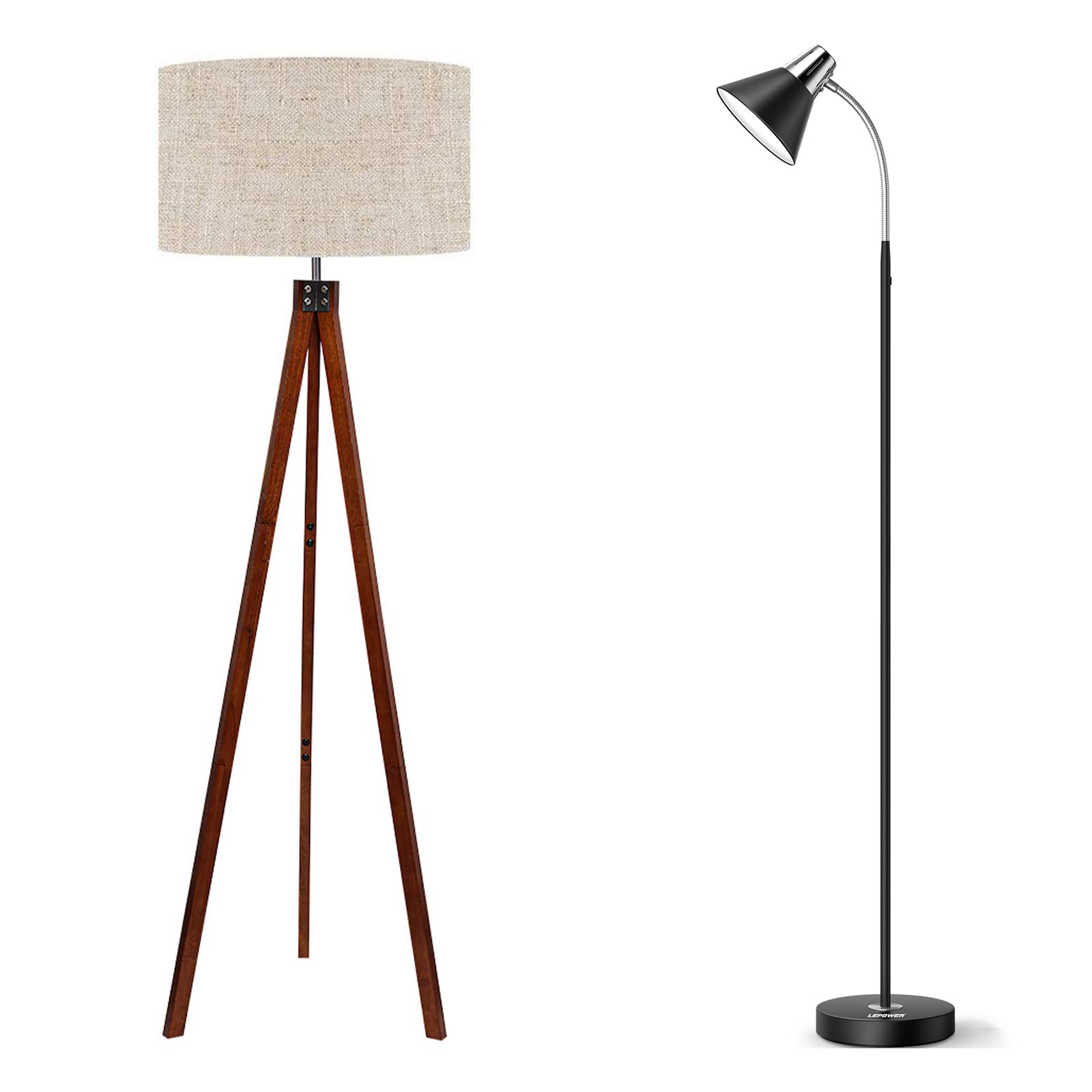 LEPOWER Modern LED Floor Lamp with Wood Tripod Stand - Adjustable Brightness for Living Room, Bedroom & Office Lighting