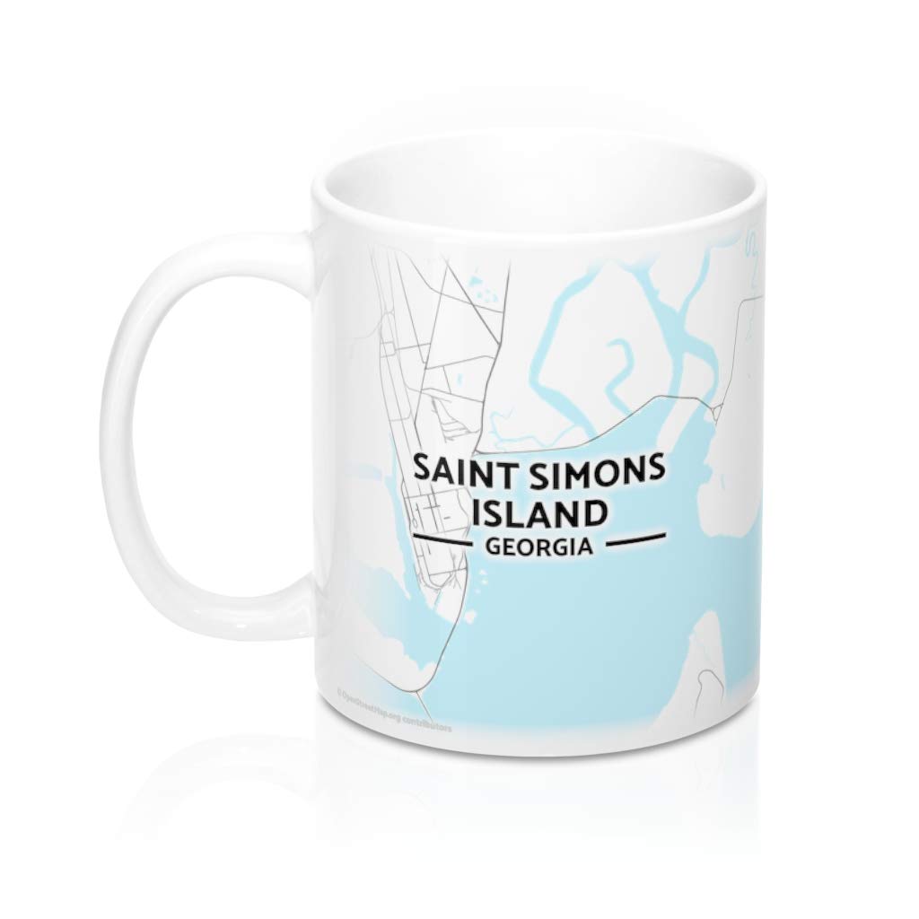 Saint Simons Island Georgia GA Map Mug - 11 oz Ceramic Coffee Cup with Detailed Map Design - Perfect for Travel Lovers & Souvenir Collectors | Great for Home, Office & Gift Giving