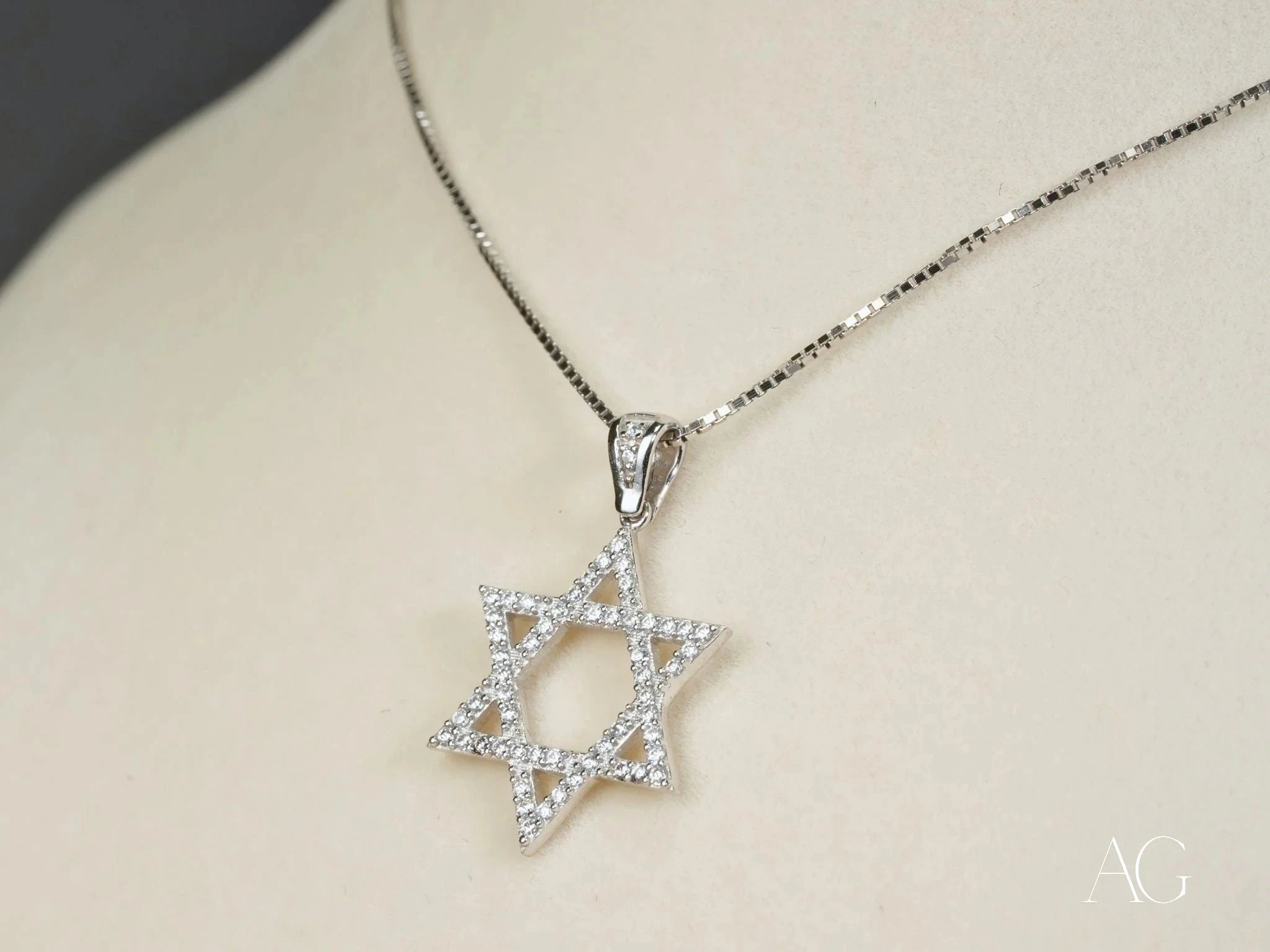 18k White Gold CZ Star of David Pendant - Elegant Jewish Jewelry for Men & Women, Perfect for Hanukkah Gifts, Bar Mitzvah & Everyday Wear