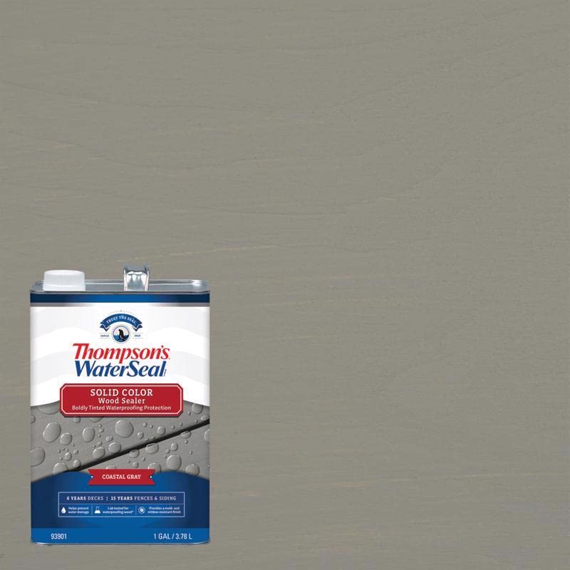 Thompson's WaterSeal Solid Coastal Gray Wood Stain & Sealer - 1 Gallon (Case of 44) | Waterproof Protection for Decks, Fences & Outdoor Furniture | All-Weather Sealant for Long-Lasting Color & Durability