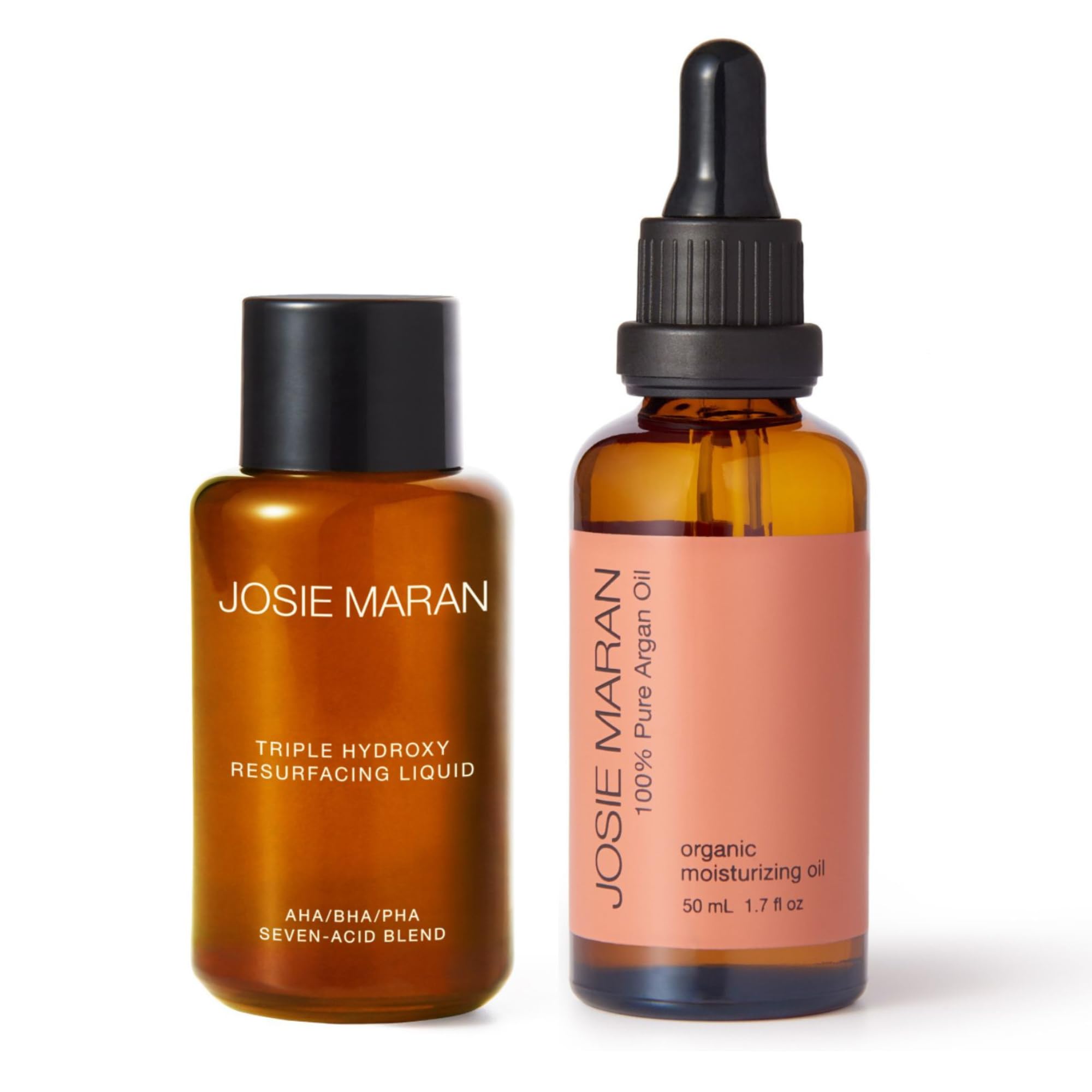 Josie Maran Pure Argan Oil & Liquid Exfoliant Kit - Anti-Aging Treatment for Hyperpigmentation, Dry Skin Hydration - 3.4 oz Skincare Set for Face & Body | Perfect for Nighttime Routine & Daily Moisturizing