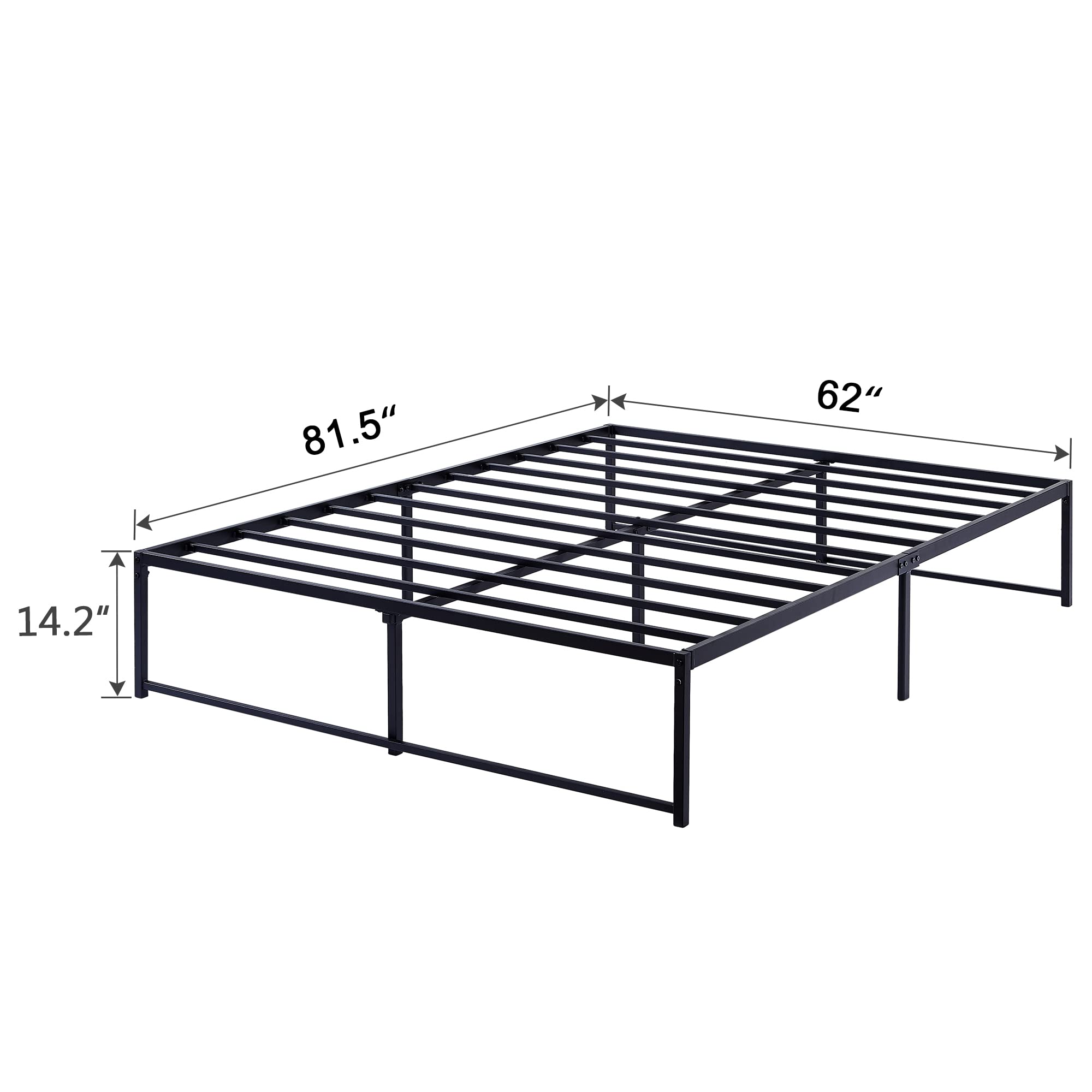 VECELO 14 Inch Queen Size Platform Bed Frame with Steel Slat Support - No Box Spring Needed, Mattress Foundation - Sturdy Black Metal Frame for Bedroom, Guest Room, Dorm