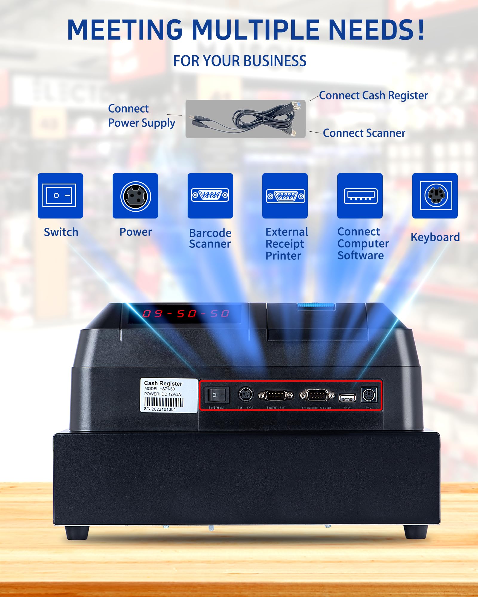 Perfiware Electronic Cash Register for Small Business - Dual Display, Auto Receipt Printer, Cash Drawer & Barcode Scanner - Oil-Proof Keyboard for Retail Stores, Restaurants, Malls & Shops (Perfect for Quick Checkout & Inventory Management)