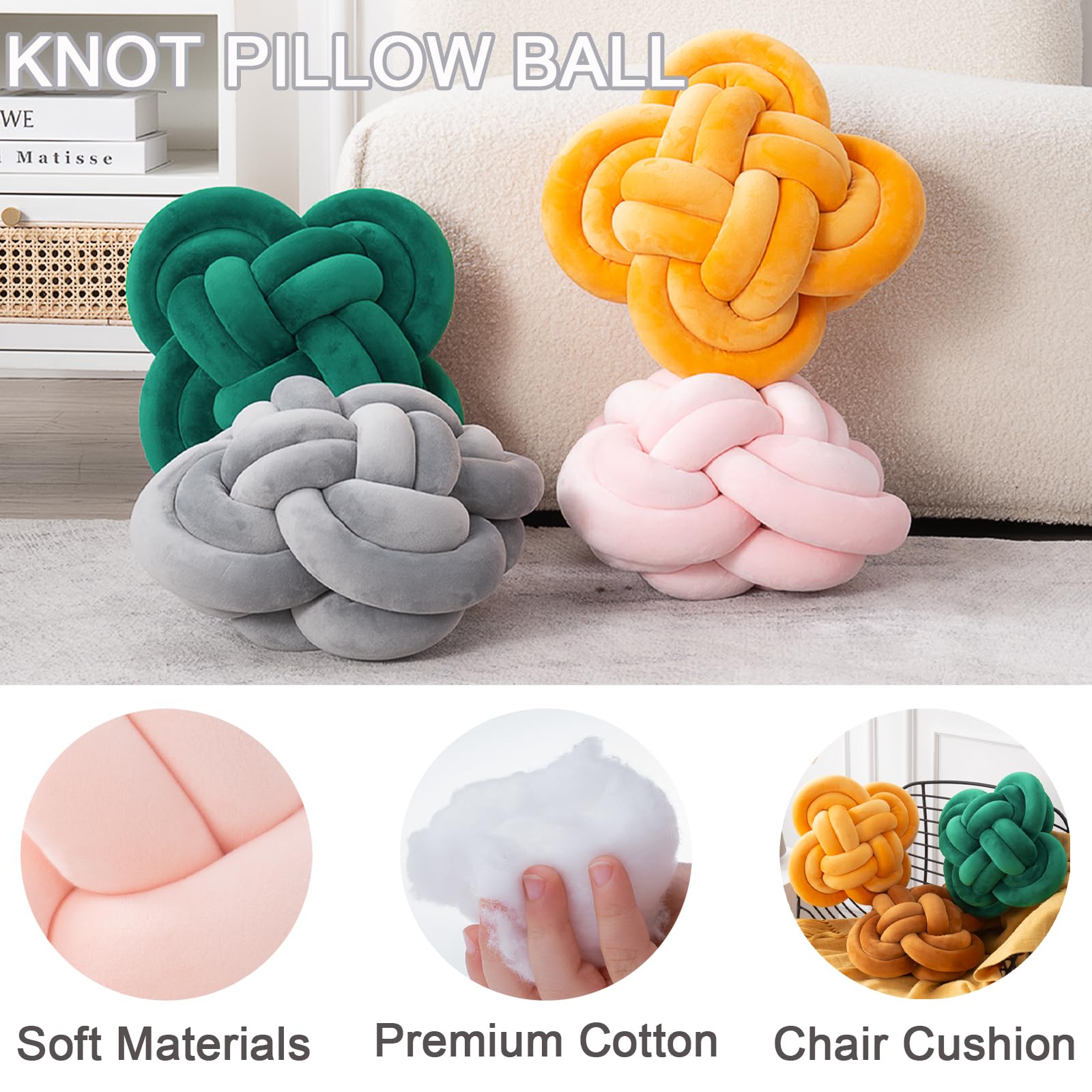 Soft Plush Knot Pillow for Couch & Bed - Pink Dorm Decor for Living Room