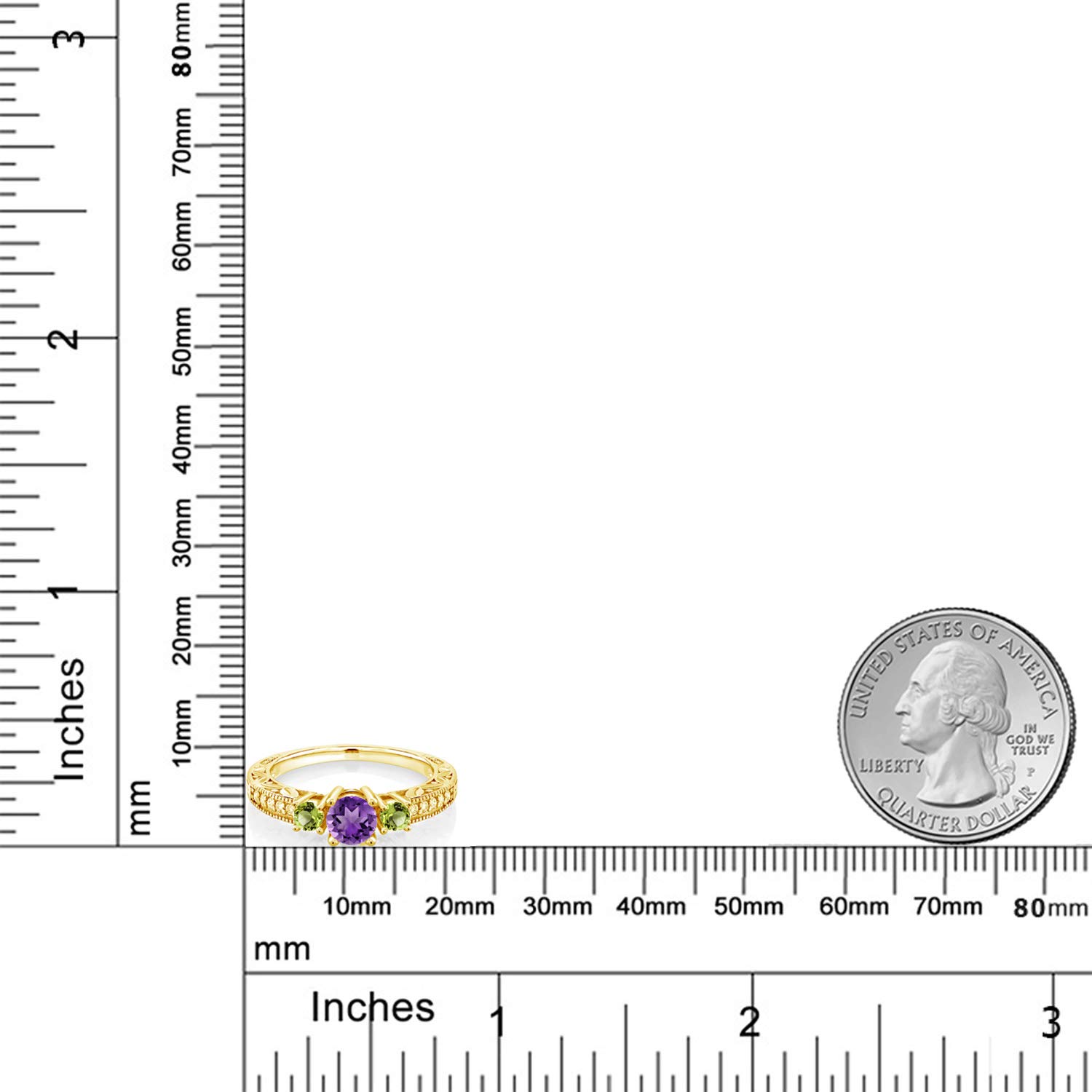 0.85 Ct Natural Purple Amethyst & Green Peridot 18K Yellow Gold Plated Sterling Silver Ring for Women - Elegant Birthstone Jewelry Gift for Anniversary, Valentine's Day & Special Occasions