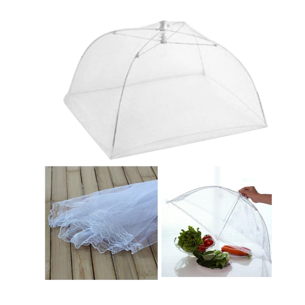 PRETYZOOM 2 Pack 16 Inch White Insulated Food Covers - Mesh Food Protectors for Kitchen, Buffet, Picnic & Outdoor Dining - Keep Food Fresh & Bug-Free