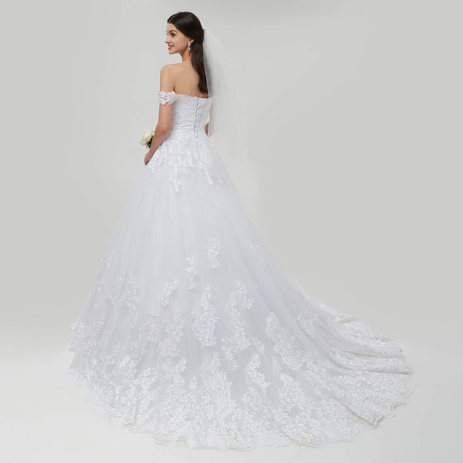 Elegant White Off-Shoulder Wedding Dress with Applique Details - Women's Ball Gown Bridal Gown for Formal Weddings & Special Occasions | Perfect for Church Ceremonies, Beach Weddings & Evening Receptions