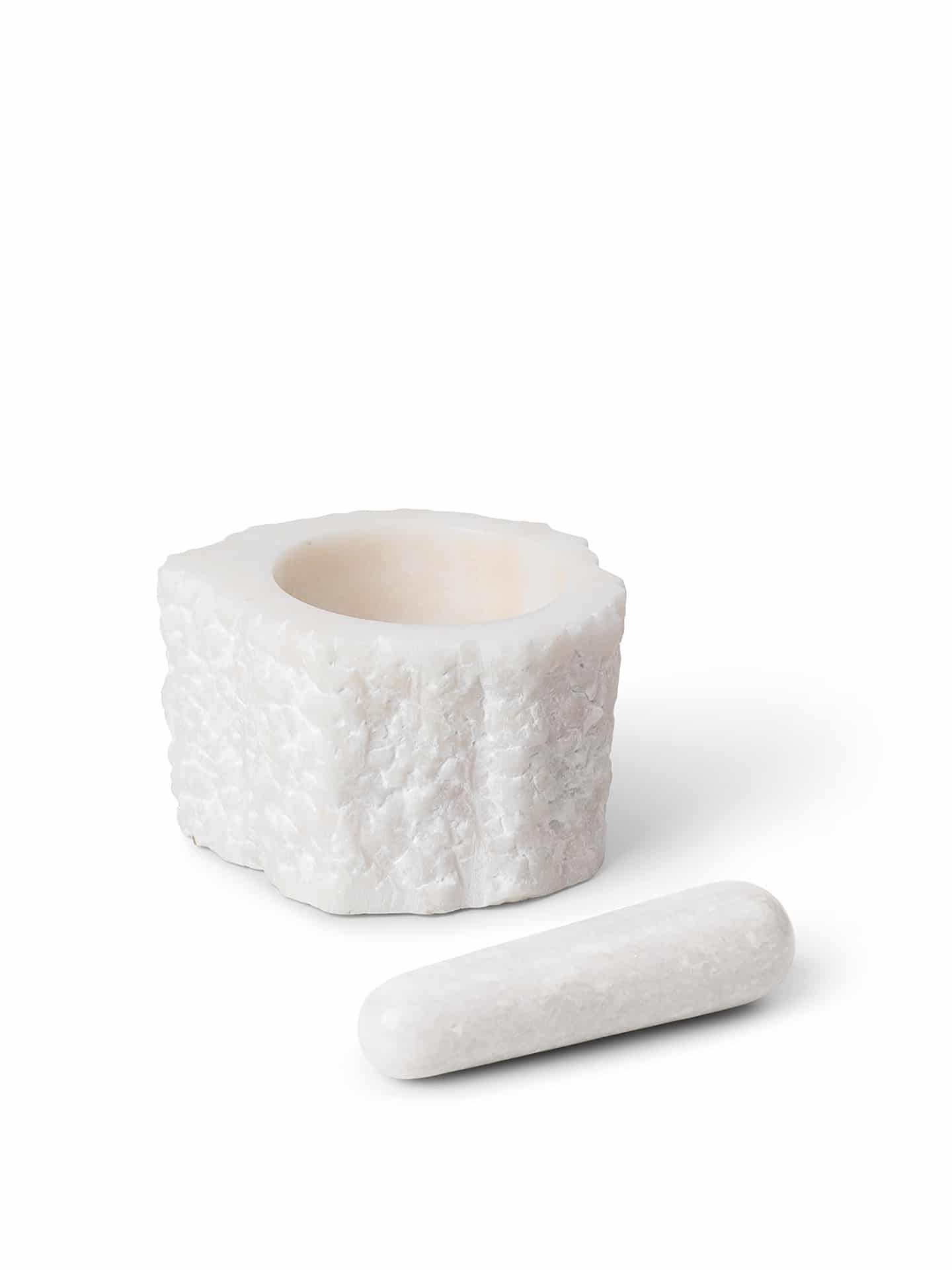 FERM LIVING Petra Quartz Mortar and Pestle Set - White - Perfect for Grinding Spices, Herbs & Making Fresh Pesto in Your Kitchen