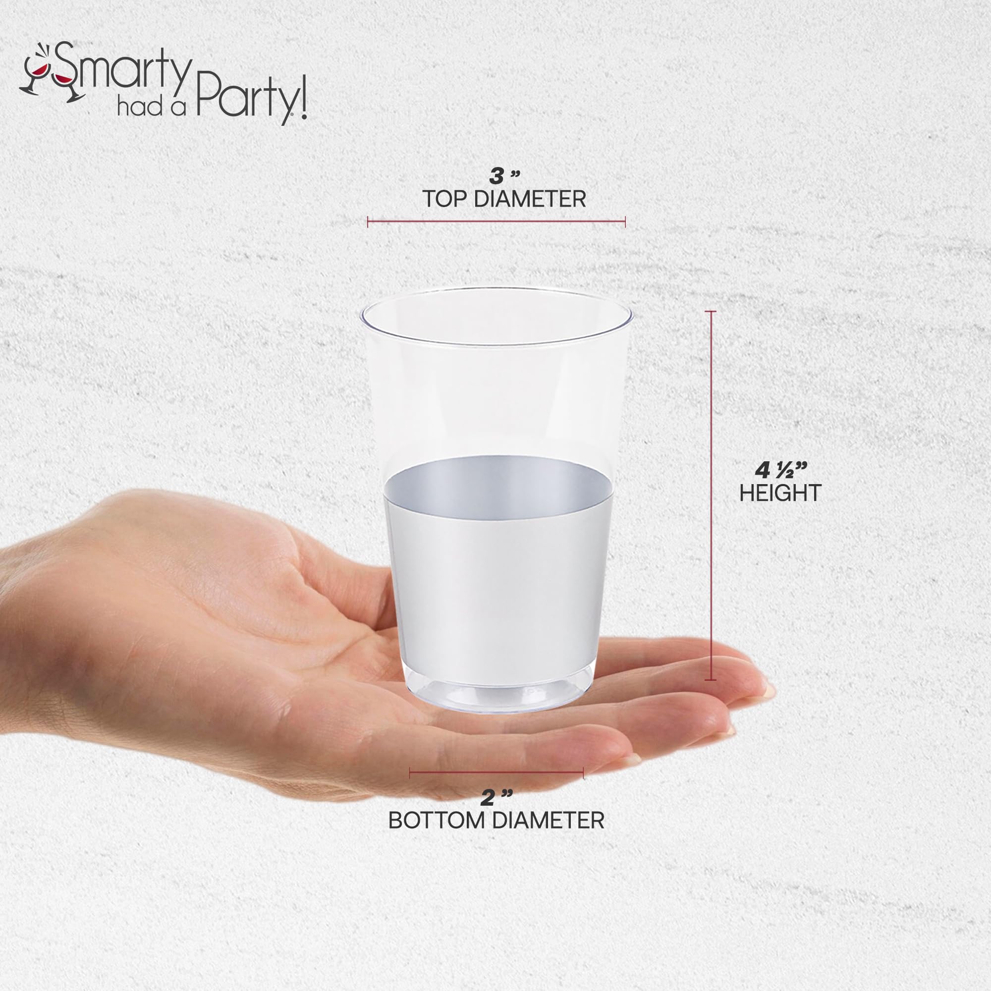 Smarty Had A Party 12 oz Clear Disposable Plastic Cups with Silver Bottom – 240 Pack Tumbler Cups for Cocktails, Iced Coffee, Party Drinks & Beverages – Perfect for Weddings, BBQs, Office Events & Home Entertaining
