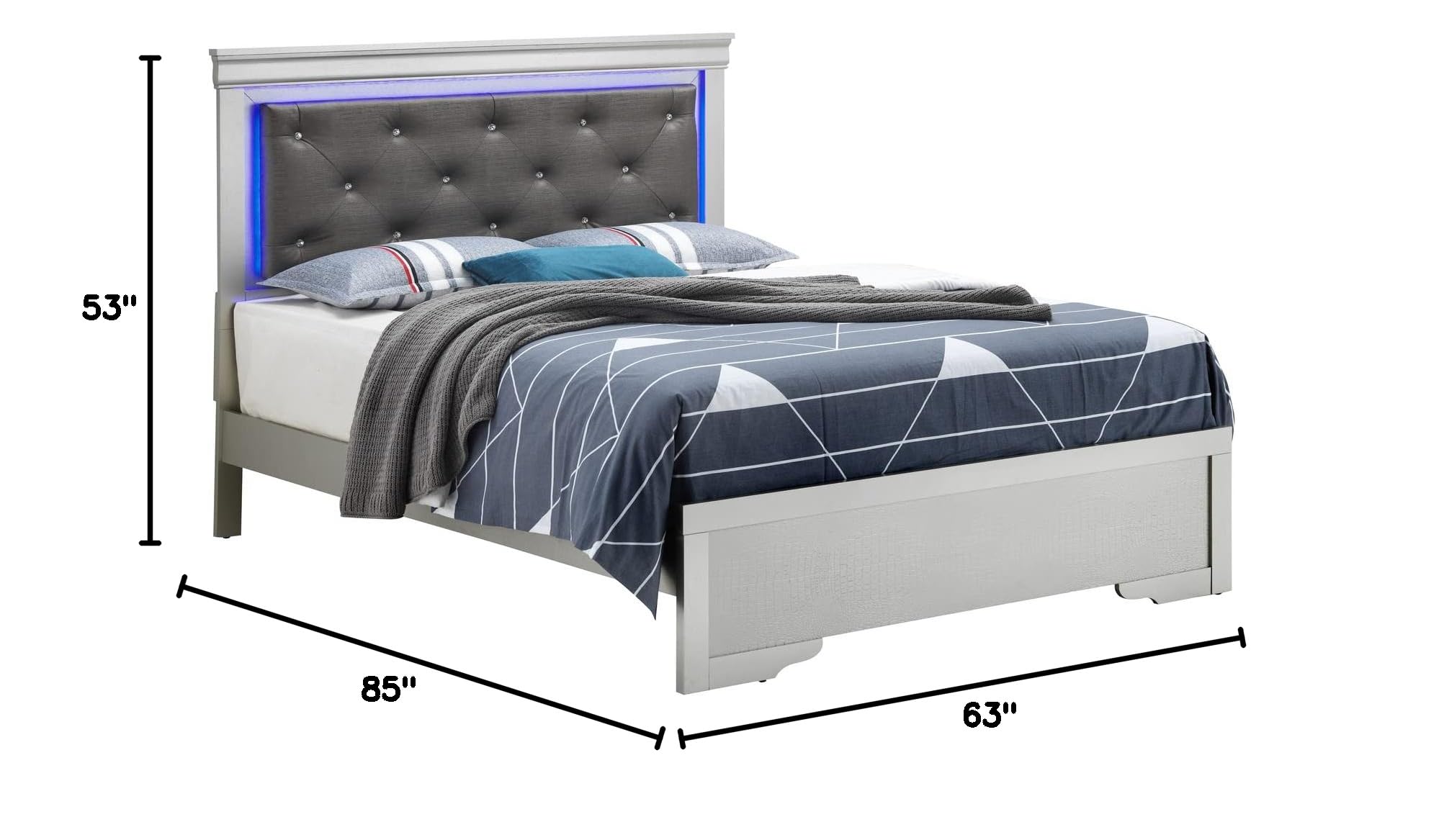 Glory Furniture Lorana Queen Bed Frame in Silver Champagne - Modern Elegant Bedroom Furniture for Home Decor