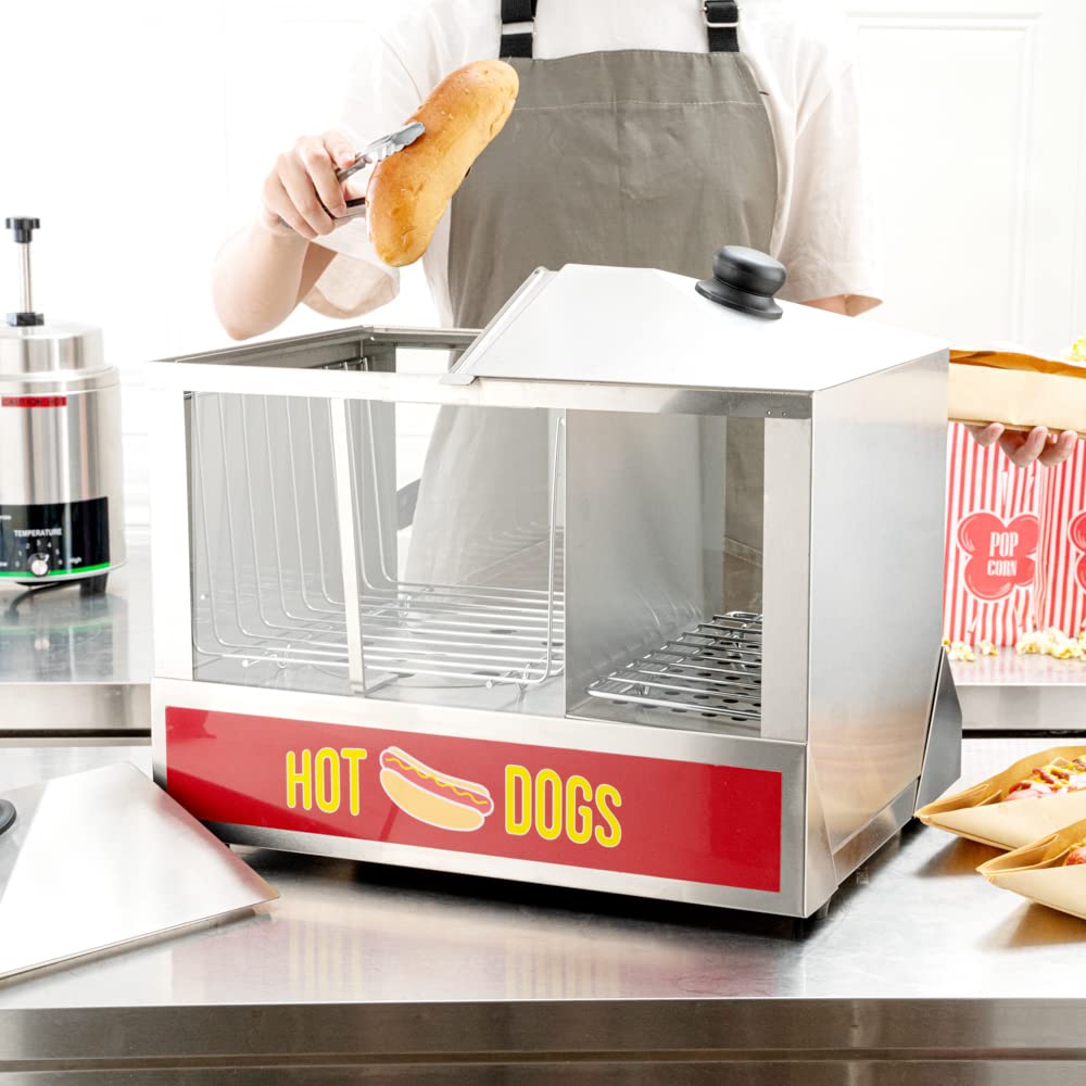 Restaurantware Hi-Tek Hot Dog Steamer & Bun Warmer - Commercial 120V Stainless Steel Food Truck Appliance (1300W, Holds 100 Hot Dogs & 48 Buns) - Perfect for Concession Stands, Stadiums, and Outdoor Events