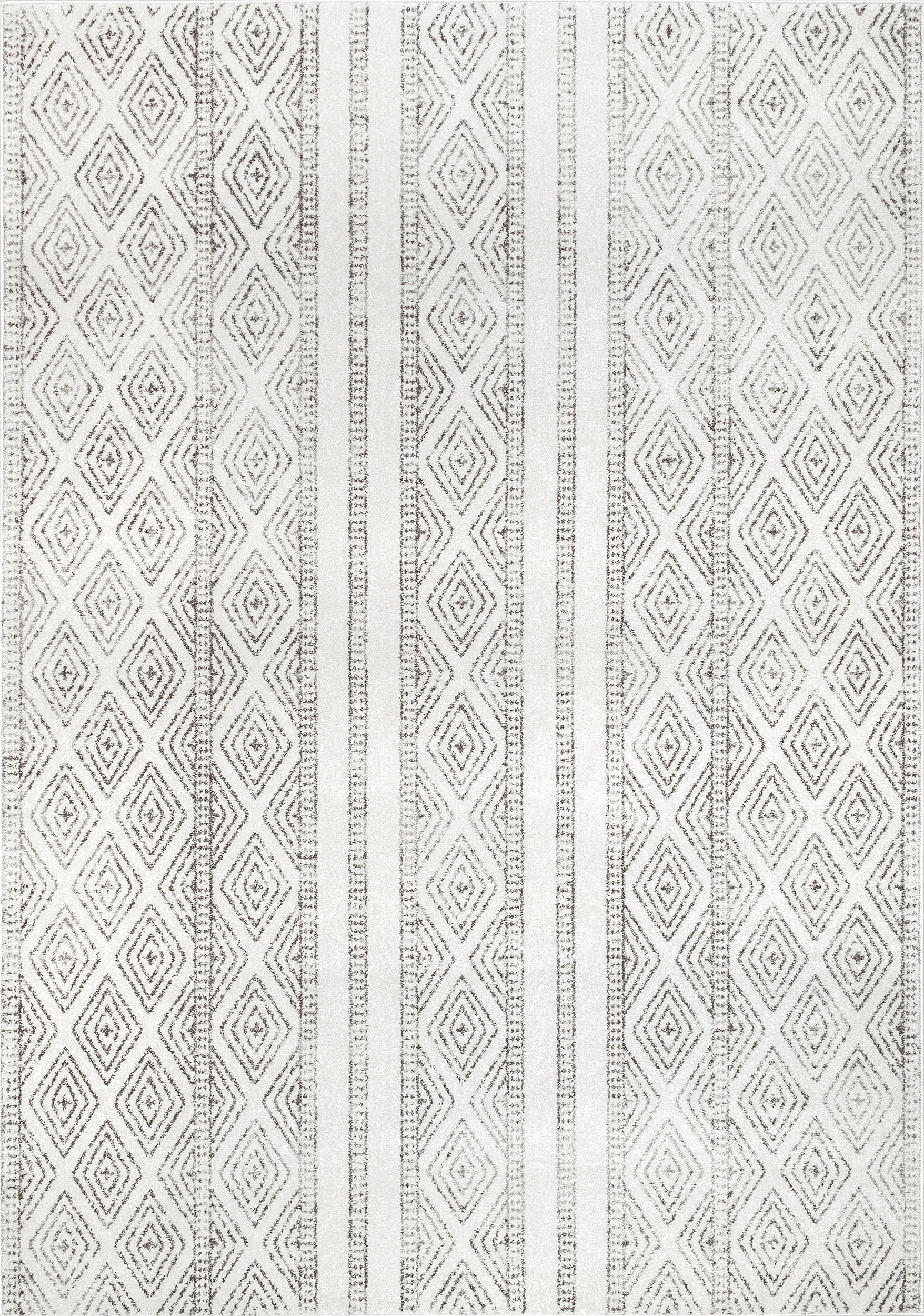 Banded Bird Eye Diamonds Area Rug - Soft Grey Modern Geometric Pattern for Living Room, Bedroom & Office Decor