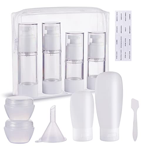 TSA Approved Leak Proof Travel Bottles Set - Airless Pump & Vacuum Portable Dispensing Containers for Toiletries (Travel Size Liquids Kit with Zipper Bag) | Perfect for Air Travel, Gym, Camping & Vacation Essentials