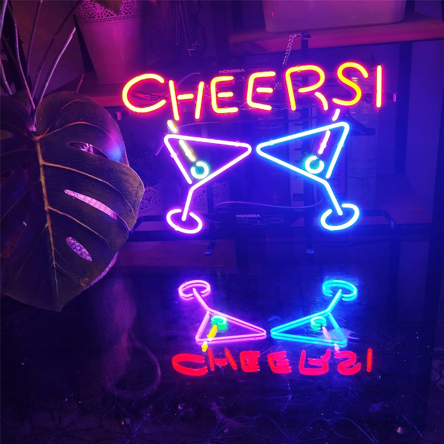 Custom Cheers Neon Light Sign - 17x14 Inch Real Glass Bar Sign for Home, Bedroom & Beer Bar Decor - Halloween & Christmas Wall Hanging Neon Lights - Perfect for Parties, Gifts & Wall Art