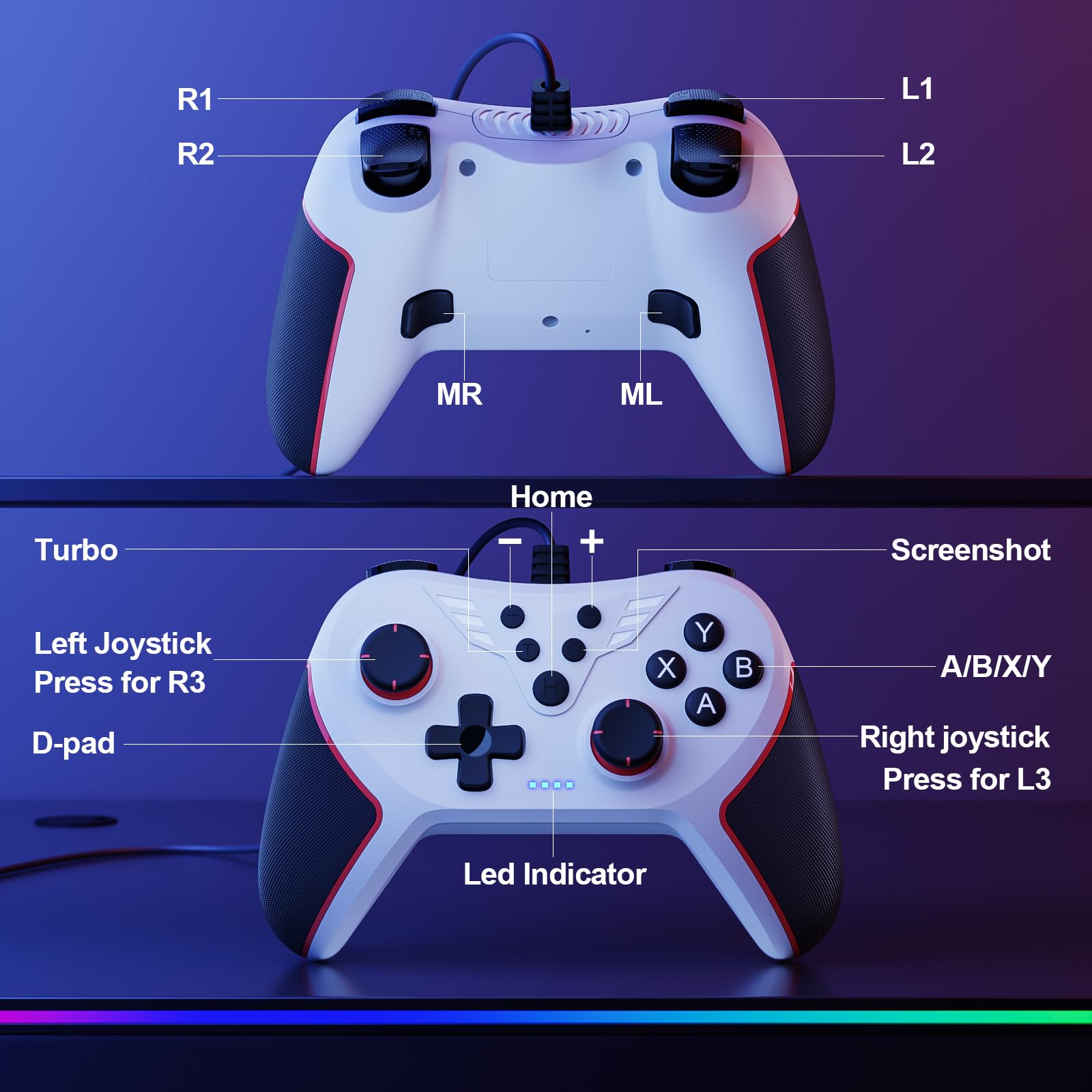 RivalPlay Wired PC Controller with 2 Mappable Buttons & Vibration - for Windows 7/8/10/11 Gaming