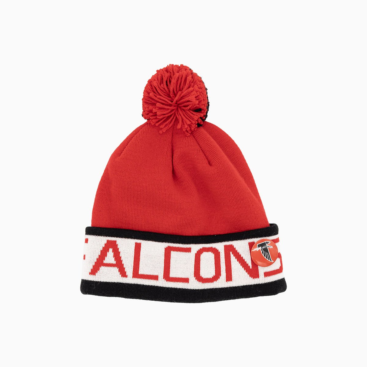 Atlanta Falcons NFL Official Team Logo Pom Beanie Knit Hat - Winter Warm Cuffed Skull Cap for Men & Women - Perfect for Football Games, Outdoor Sports & Cold Weather