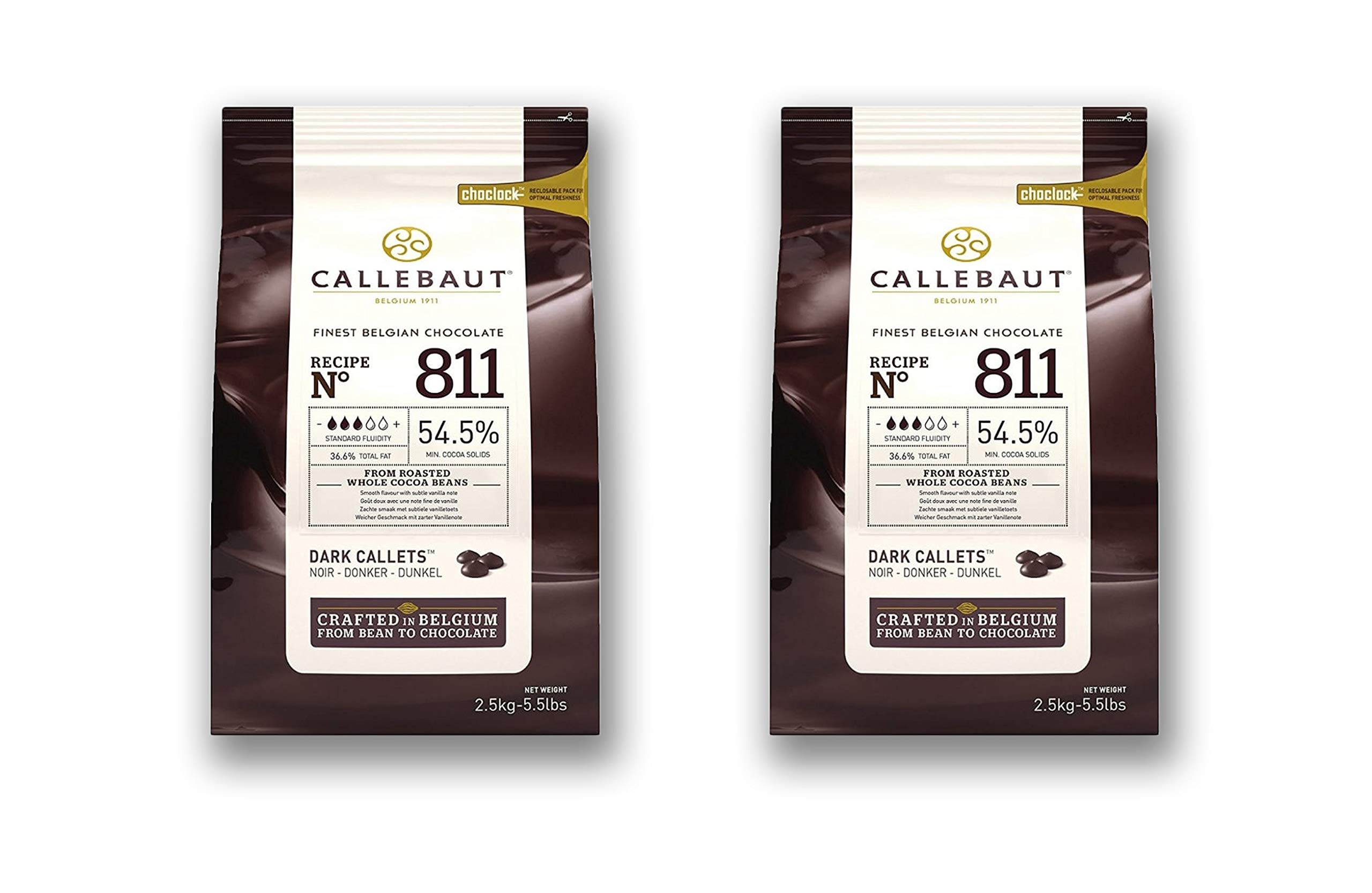 Premium Belgian Dark Baking Chocolate - Callebaut Couverture 54.5% Cacao Semisweet Callets (2-Pack, 5.5 lbs x 2) - Perfect for Professional Baking, Chocolate Making & Gourmet Desserts