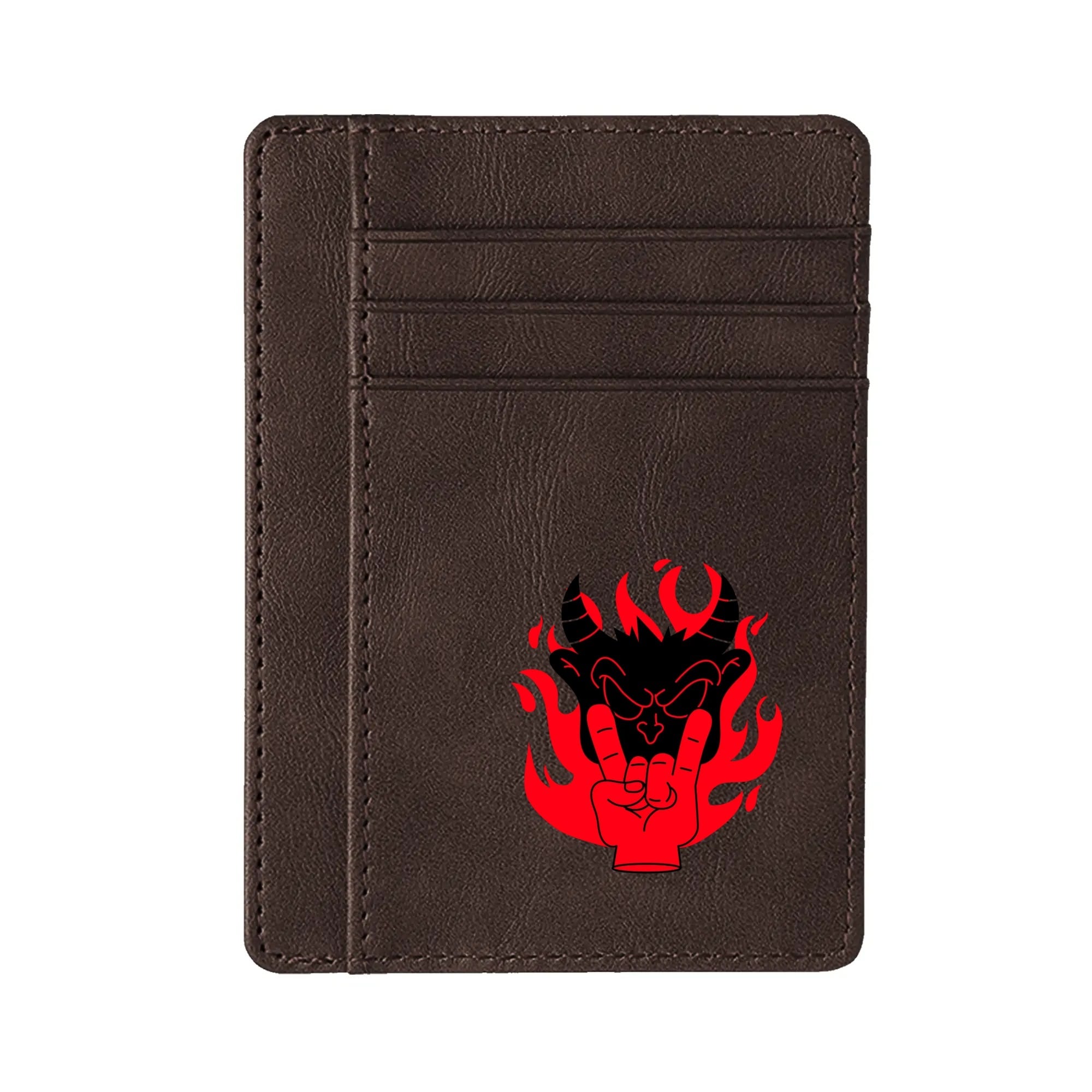 Devil Hand Minimalist Leather Wallet for Men - Slim RFID Blocking Bifold Wallet - Perfect for Everyday Carry, Travel & Business