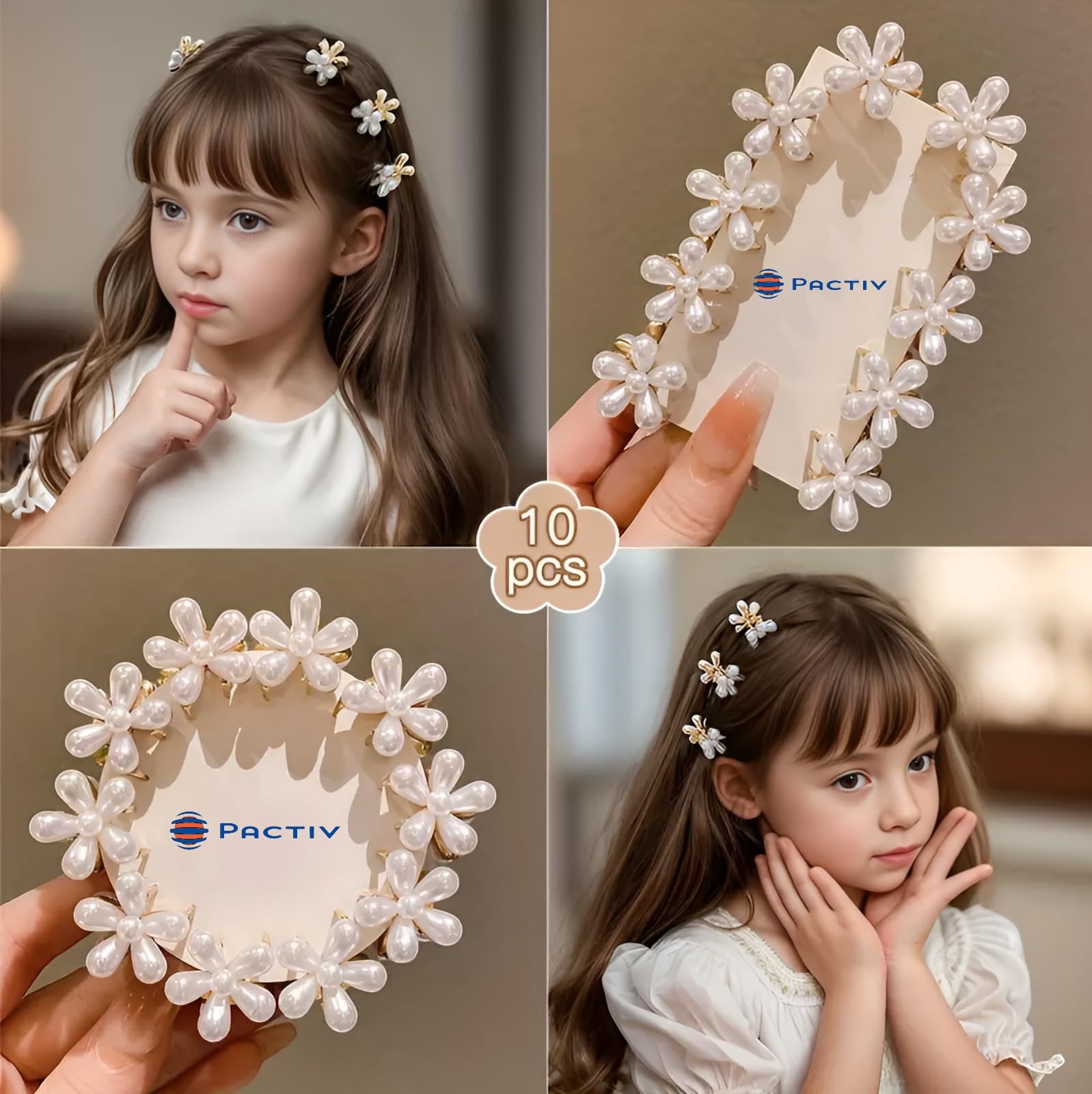 10 PCS Tiny Pearl Claw Clips - Mini Flower Hair Clips for Women & Girls | Non-Slip Decorative Barrettes for Thick, Thin, Long & Curly Hair (White) | Perfect for School, Work, Parties & Everyday Hairstyles