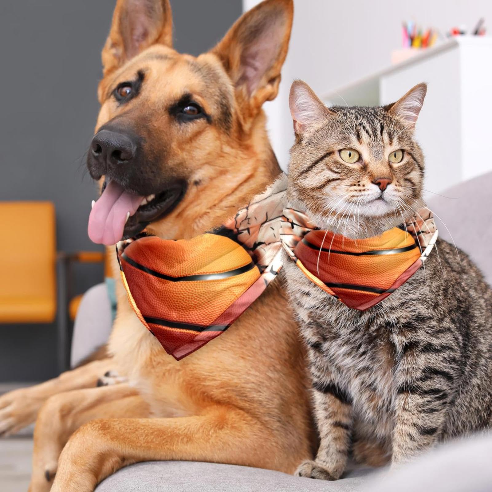 3D Basketball Pattern Dog Bandanas - 2-Piece Set for Small, Medium & Large Dogs & Cats - Adjustable Pet Scarf Accessories for Playtime, Walks & Photo Shoots
