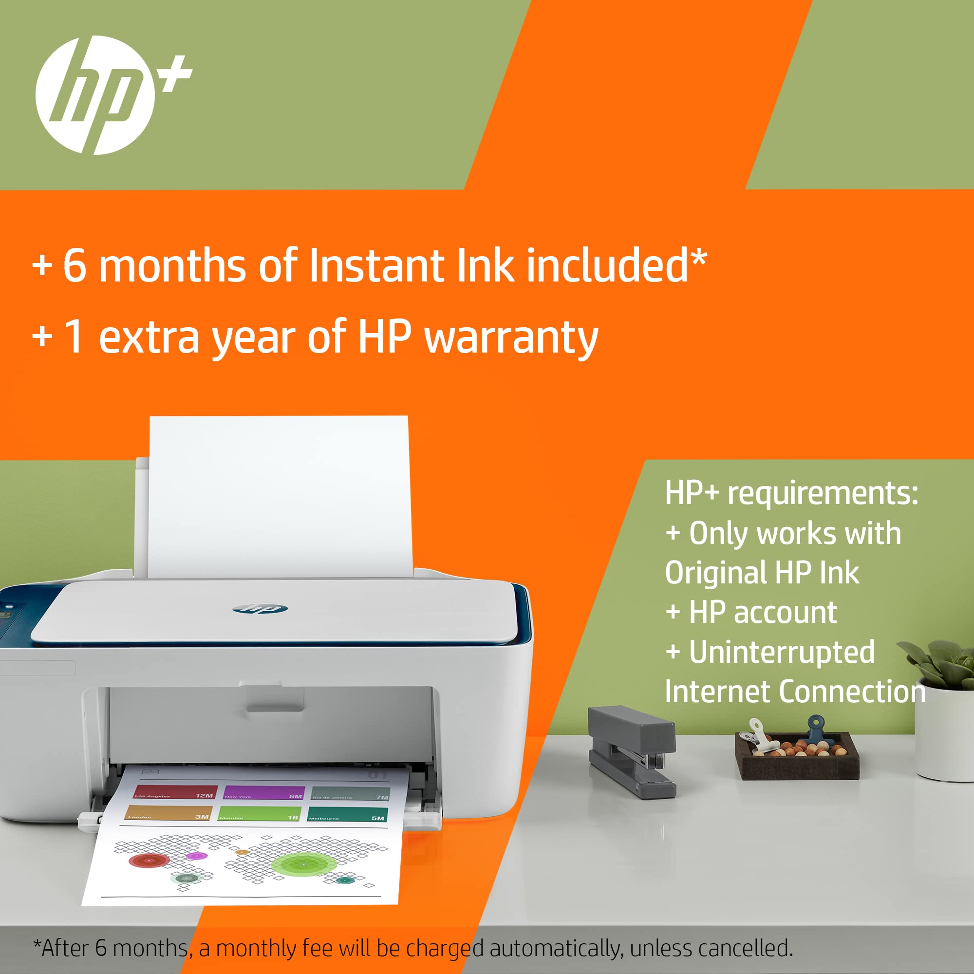 HP DeskJet 2721e All-in-One Wireless Color Printer with 6 Months Instant Ink | HP+ Enabled | Compact Home & Office Printer for Documents, Photos | White & Blue Design | Perfect for Remote Work & School Projects