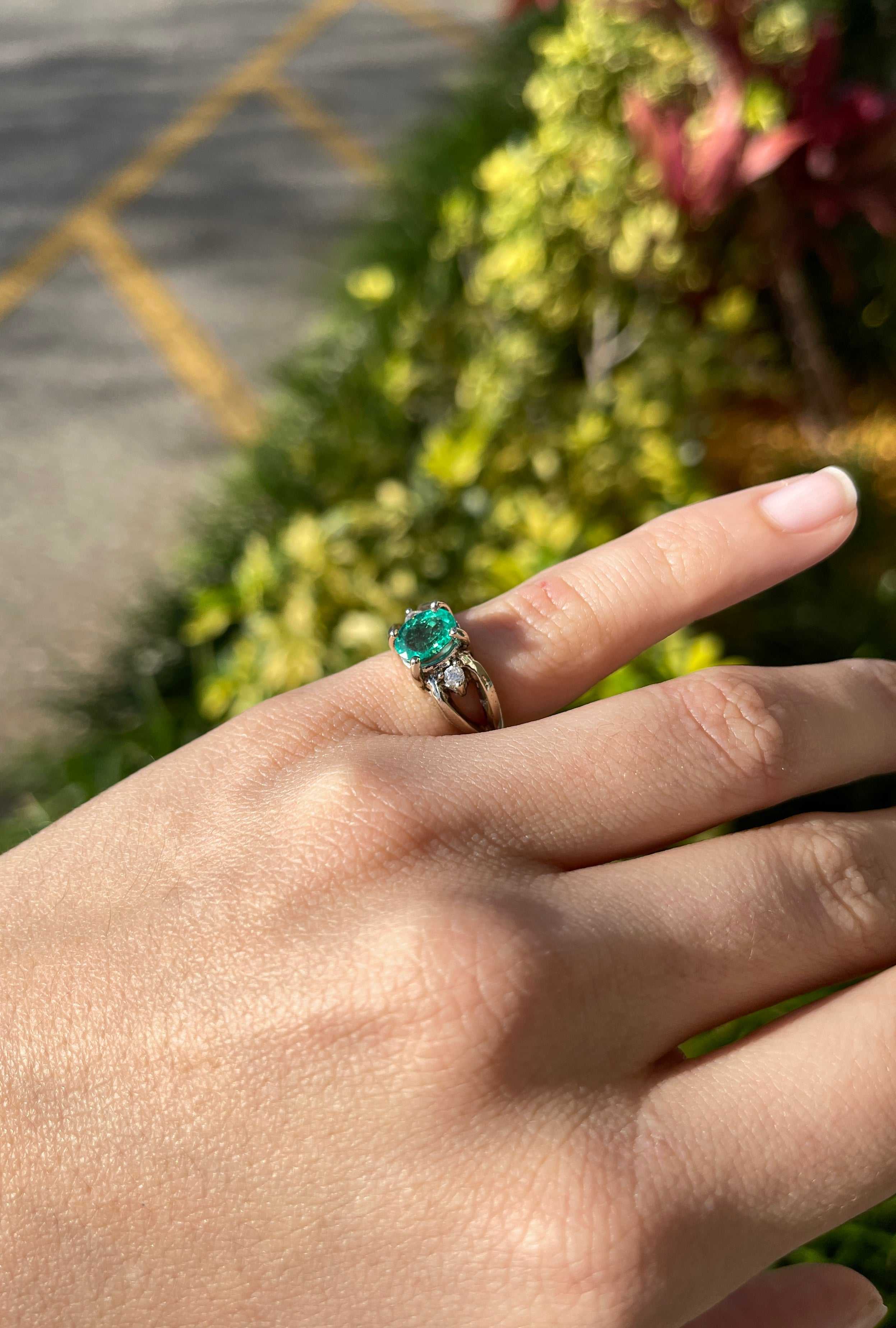 1.62tcw Oval Emerald & Diamond Three Stone 14K White Gold Engagement Ring - Perfect for Proposals, Anniversaries & Special Occasions