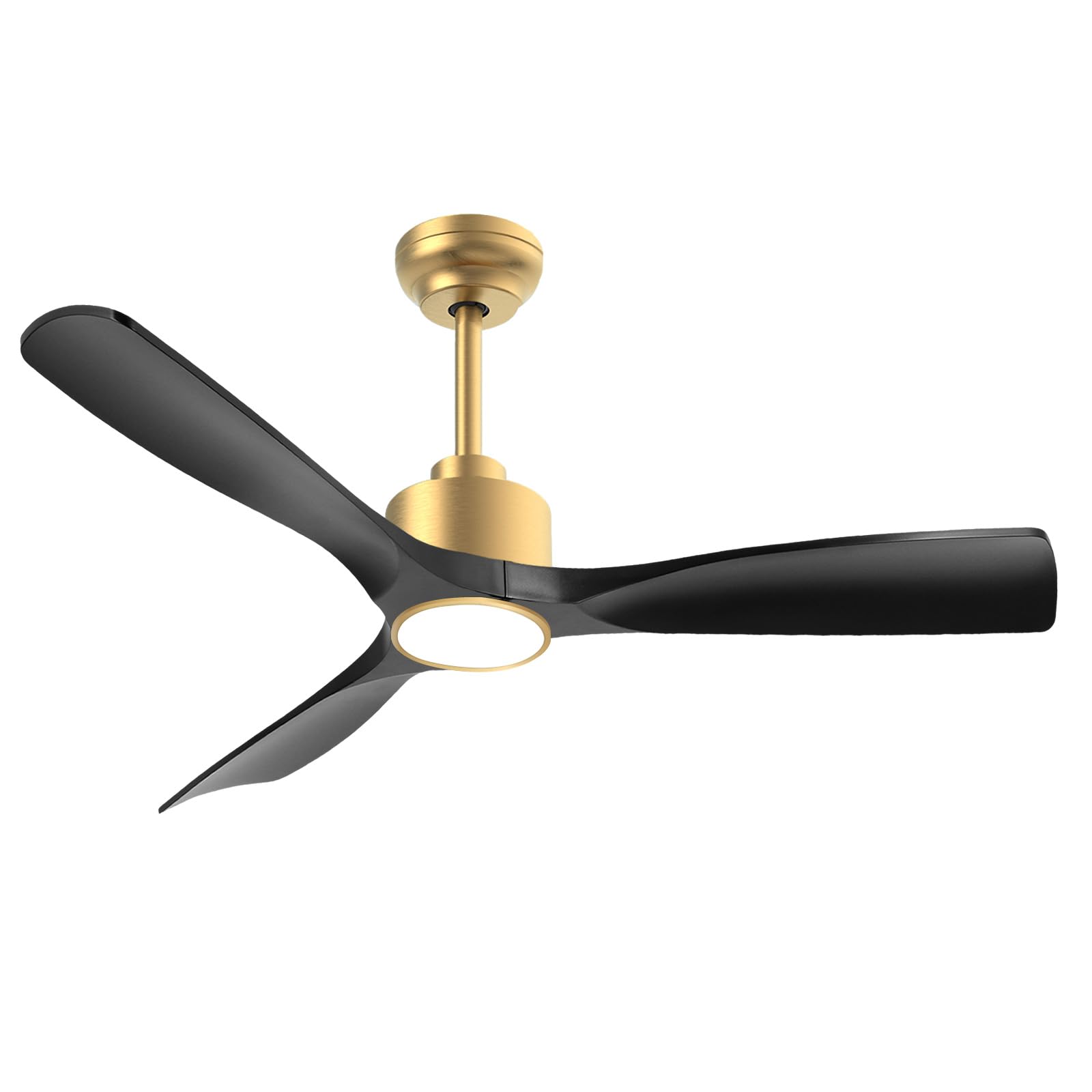 52 Inch Smart Ceiling Fan with Light & Remote - ETL Listed, High CFM, Quiet DC Motor - 6 Speed & Timer - Indoor/Outdoor Modern 3 Blade Black Gold Design - Perfect for Bedroom, Living Room, Patio & Covered Outdoor Spaces