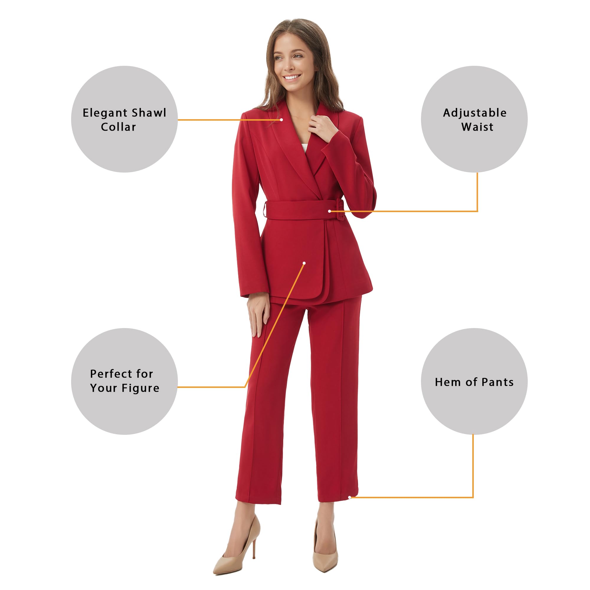 Professional Women's 2-Piece Business Suit Set - Single Vent Blazer with Belt & Office Pants for Work | Formal Workwear, Corporate Attire, Business Meetings & Office Outfits