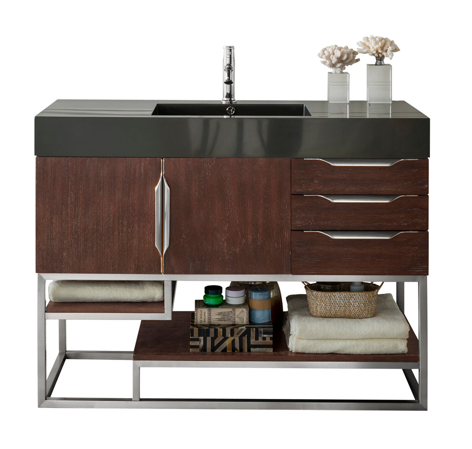 Columbia 48 Inch Single Bathroom Vanity in Coffee Oak Finish - Perfect for Modern Master Bathrooms and Powder Rooms