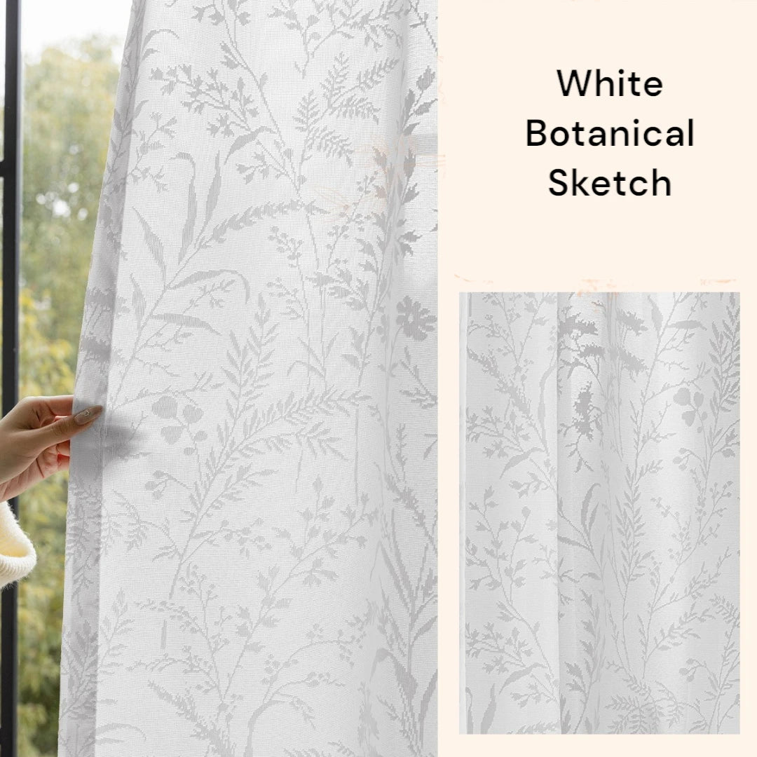 Miriam Delicate Botanical Semi-Sheer Custom Curtains for Living Room & Bedroom - Floral Sheer Window Drapes with Nature-Inspired Design for Home Decor