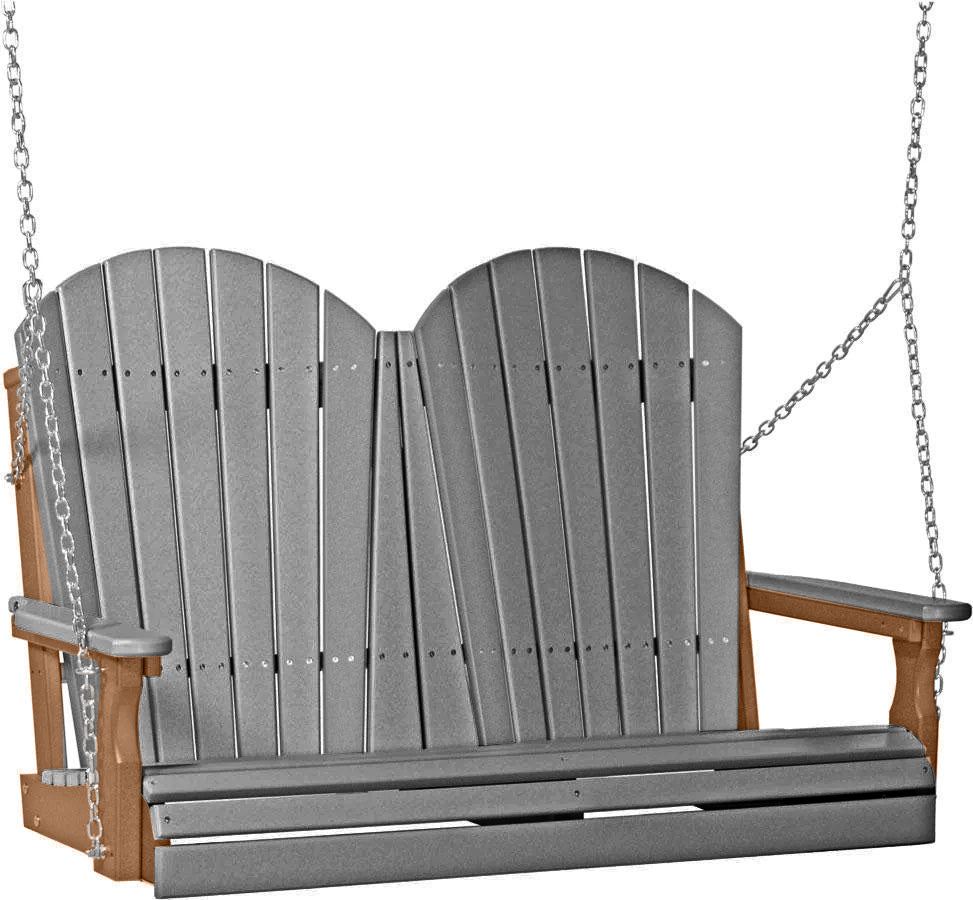 LuxCraft 4ft Slate Gray Adirondack Porch Swing - Durable Recycled Plastic Outdoor Furniture for Patio, Garden, and Backyard Relaxation