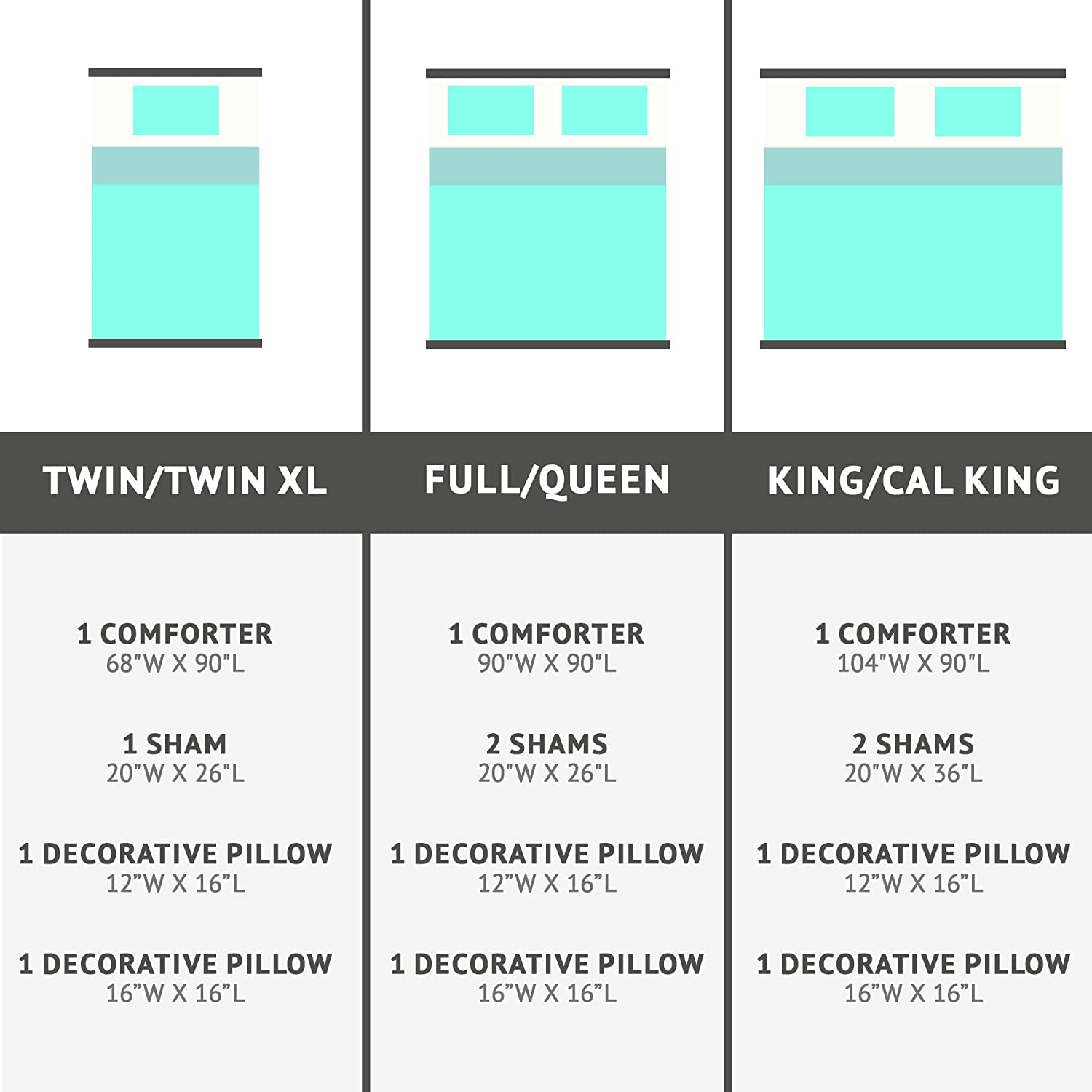 Premium Microfiber King/Cal King Comforter Set - Modern Geometric Metallic Design with 2 Shams & 2 Decorative Pillows - Ultra Soft College Bedding in Aqua Blue - Perfect for Dorm Rooms, Guest Bedrooms & Master Suites