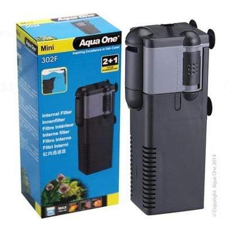 Aqua One Mini Internal Filter 302F 450L/h for Aquariums - Compact Submersible Water Filter for Fish Tanks, Small Ponds & Aquatic Habitats