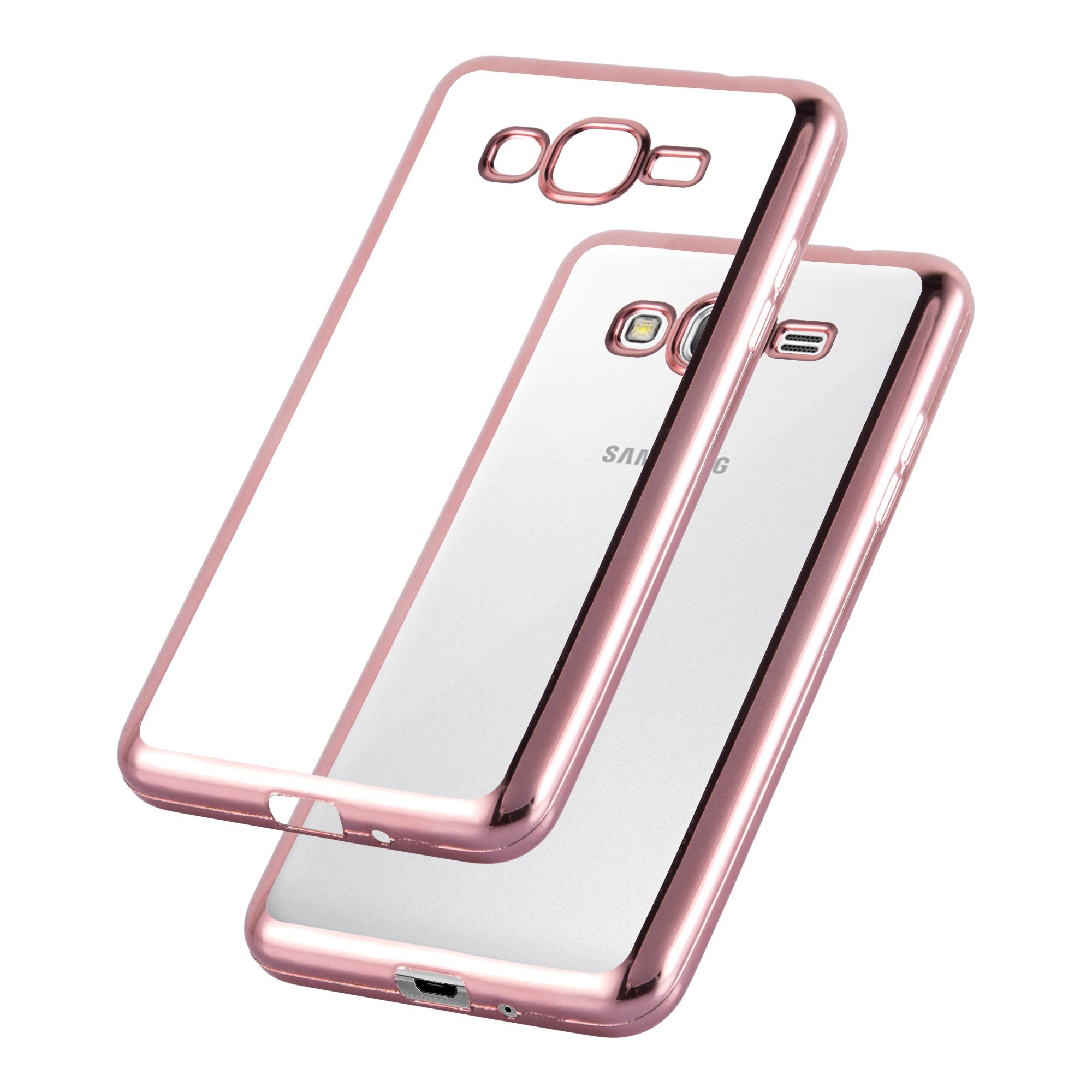 Ultra Slim TPU Chrome Silicone Case Compatible with Samsung Galaxy Grand Prime (G530) - Shockproof Protective Cover with Rose Gold Bumper - Perfect for Everyday Use, Travel & Work Protection