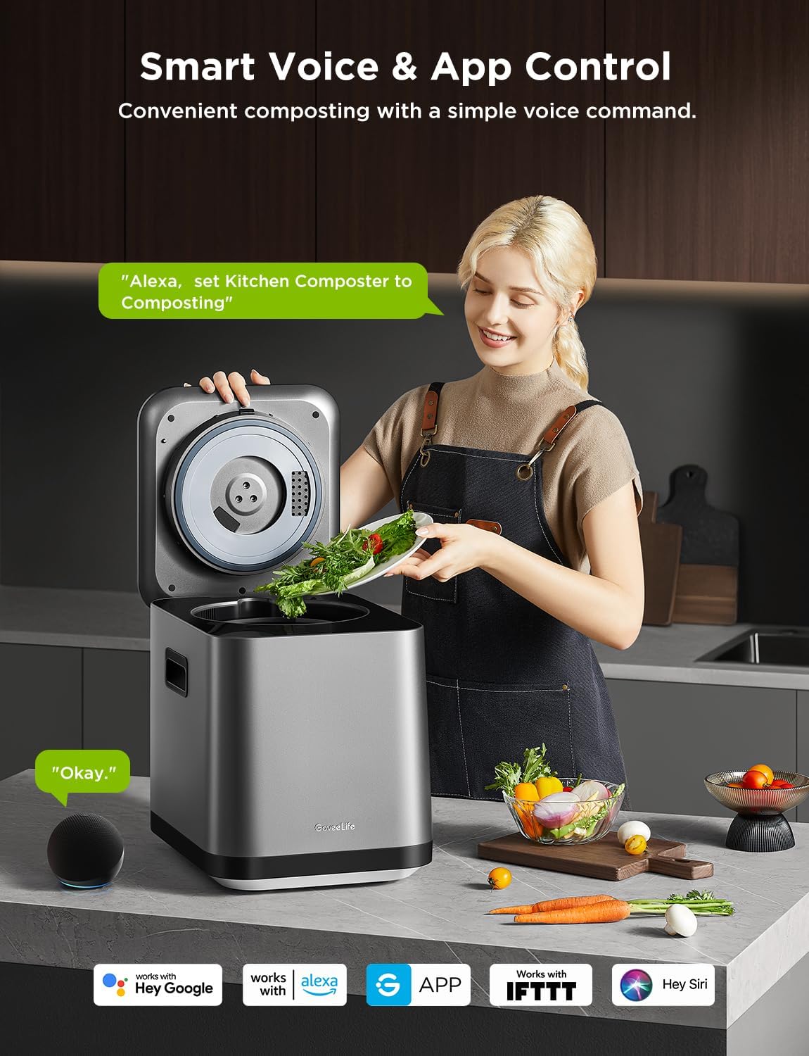 GoveeLife 3L Smart Electric Kitchen Composter with App & Voice Control - Auto-Cleaning, 3 Modes, Food Waste to Fertilizer Converter for Indoor & Garden Use - Perfect for Eco-Friendly Homes & Small Space Composting